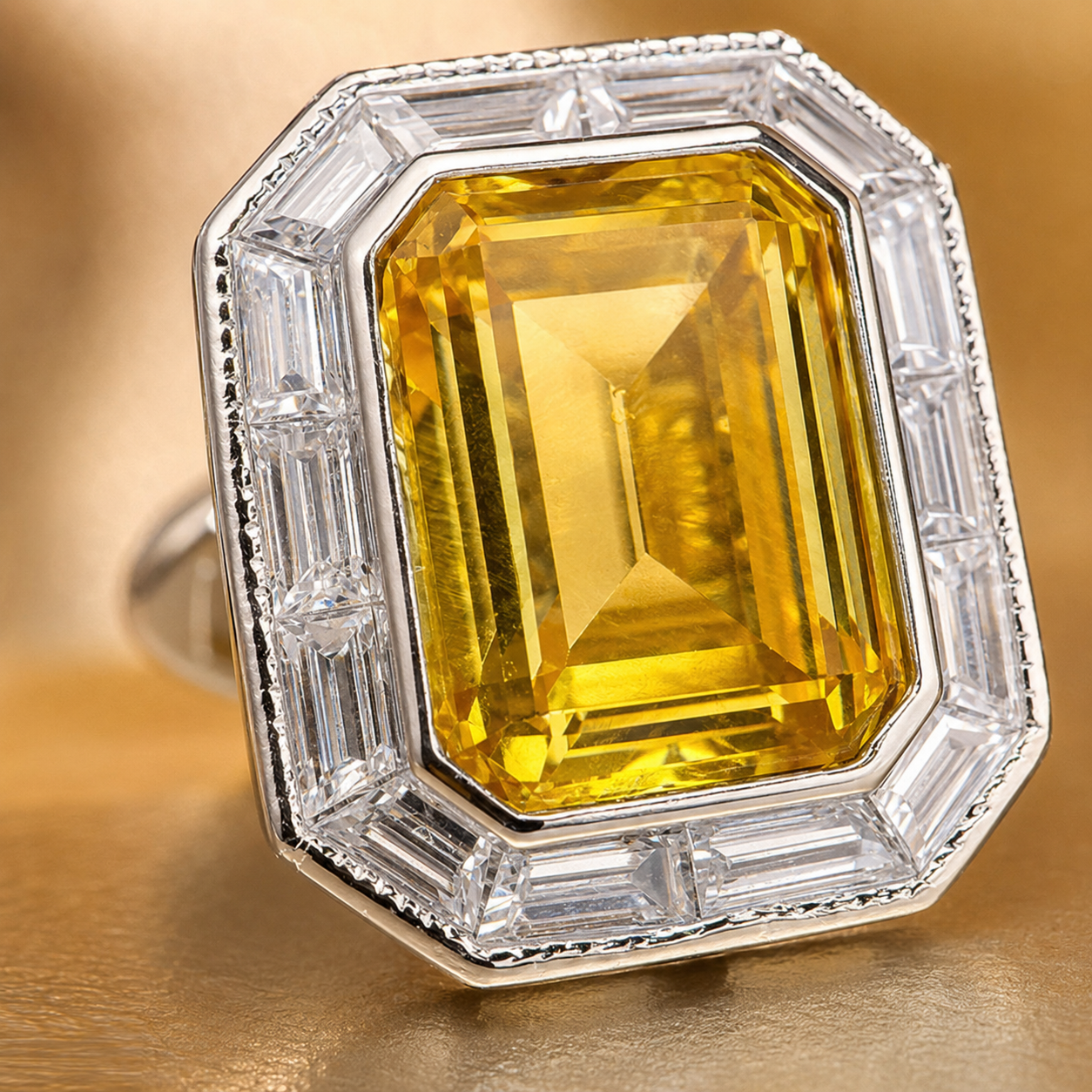 Yellow Emerald-Cut Silver Cufflinks