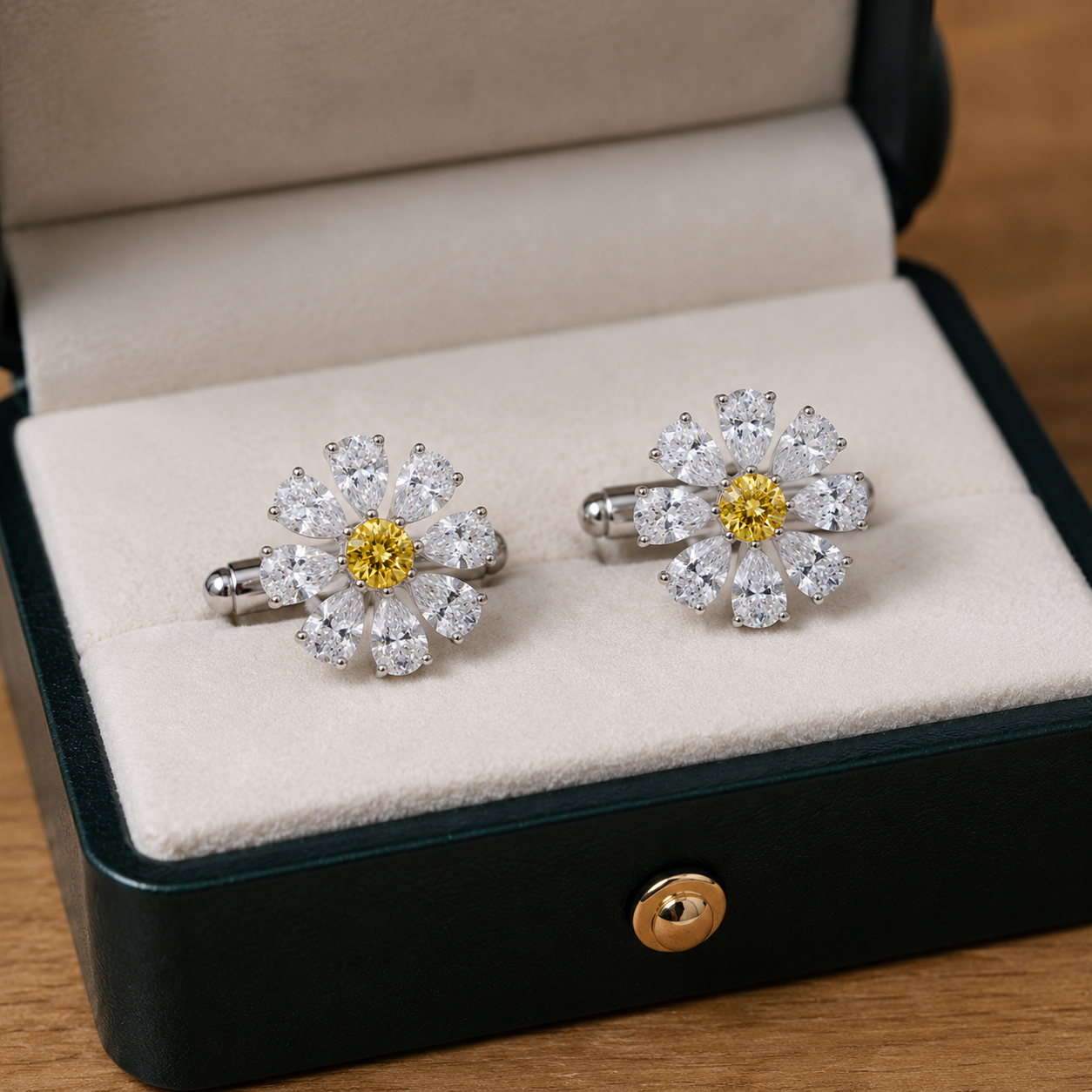 White Daisy Silver Cufflinks