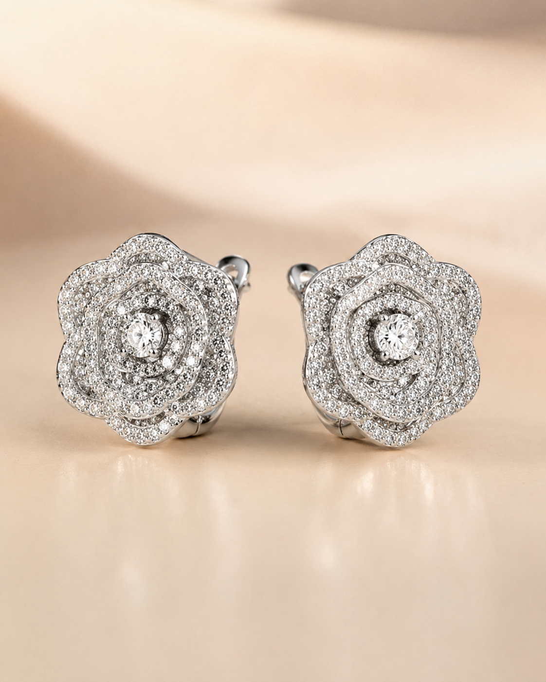 Silver Plated Rose Flower Stud Earrings