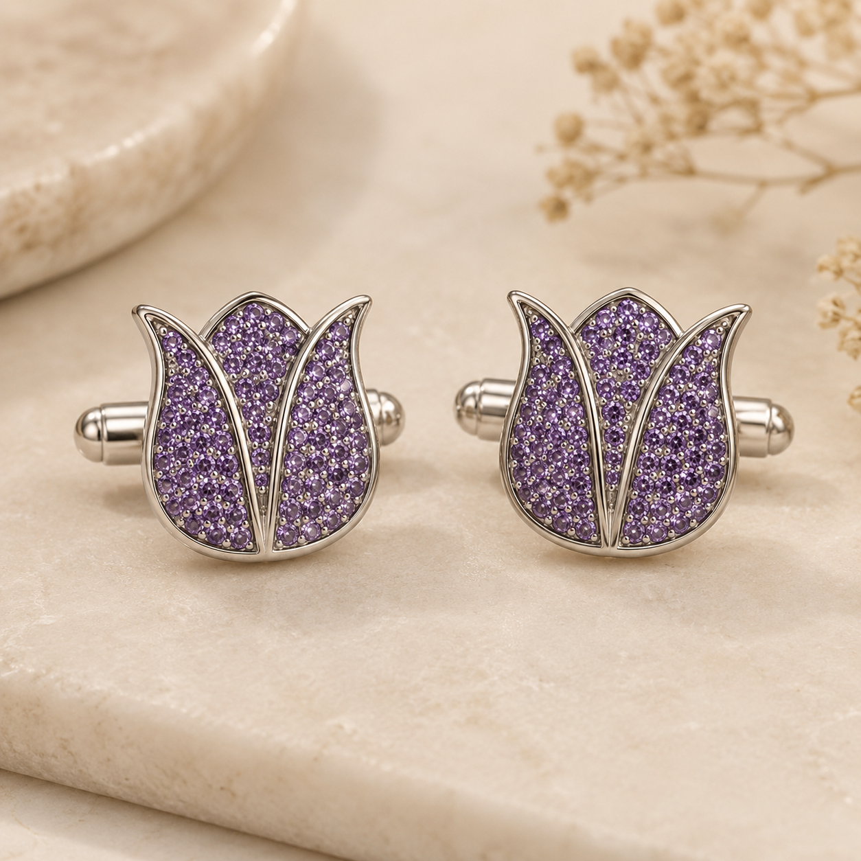 Tulip Cufflinks with Silver Coating