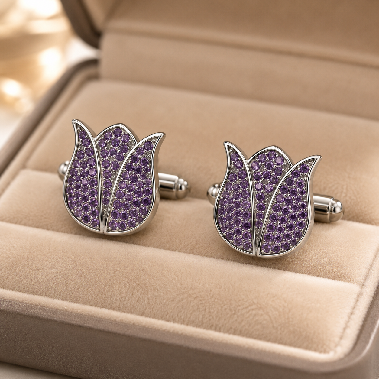 Tulip Cufflinks with Silver Coating