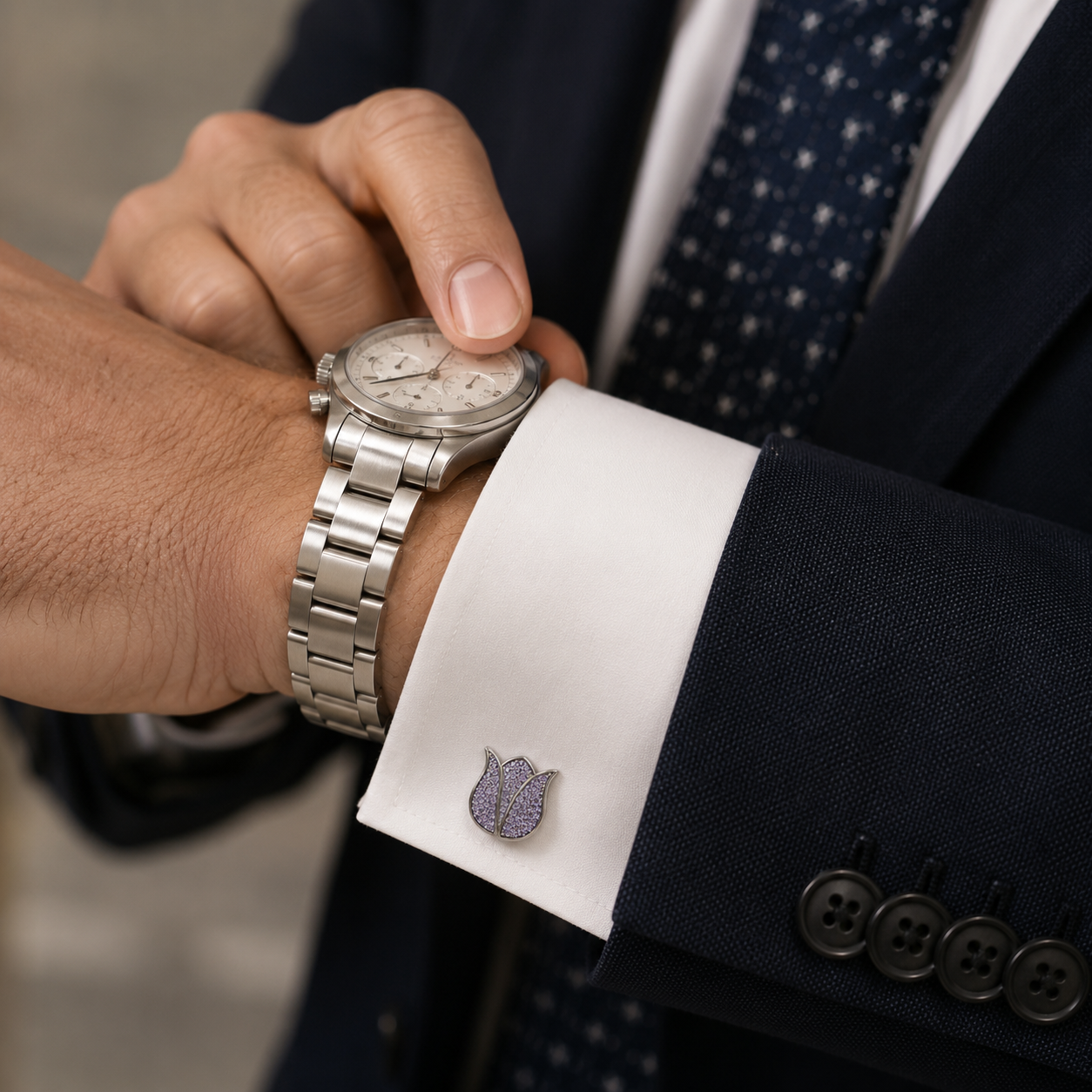 Tulip Cufflinks with Silver Coating