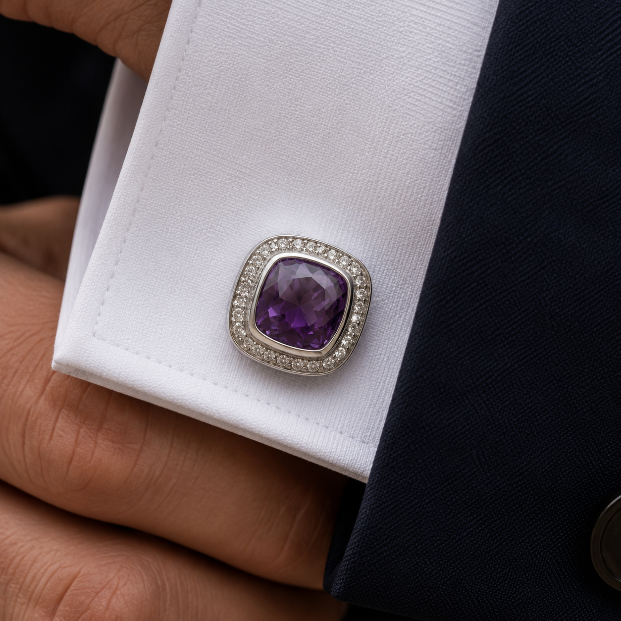 Amethyst Gemstone 925 Silver Cufflinks
