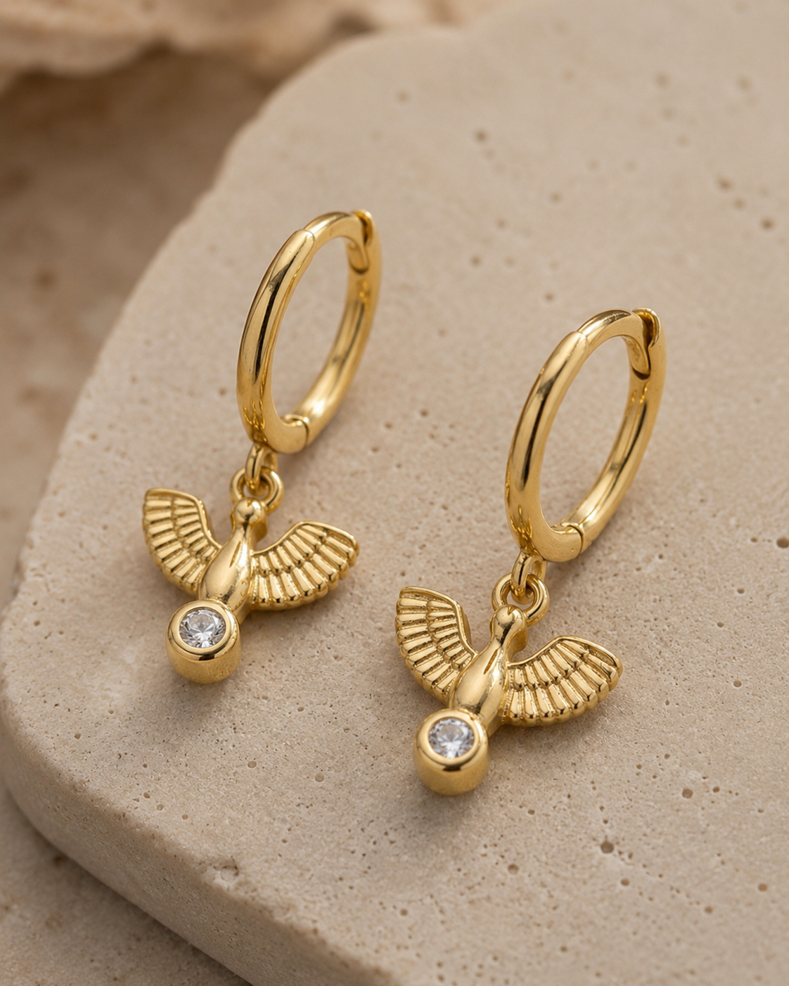 Angel Wing Gold Huggie Earrings
