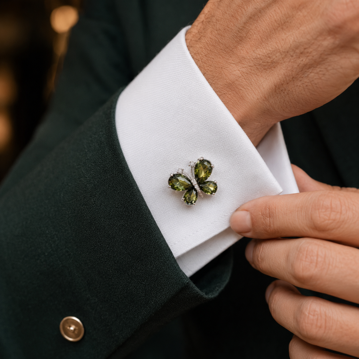 Green CZ Butterfly Cufflinks