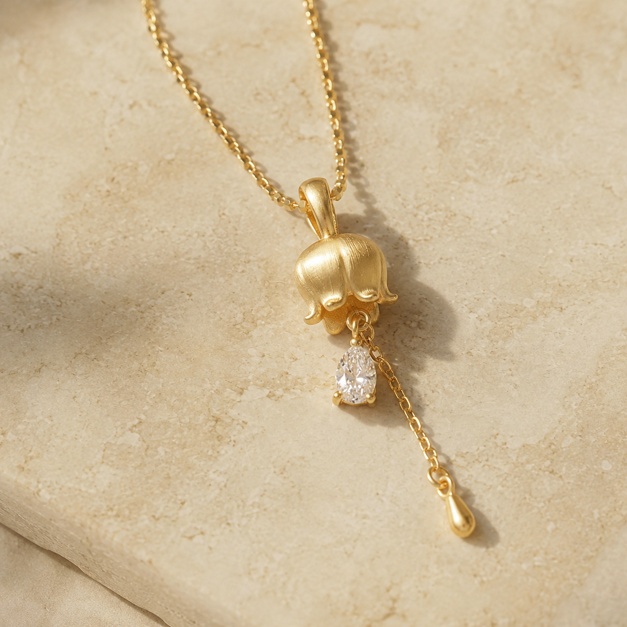 Silver Tulip Botanical Pendant Necklace