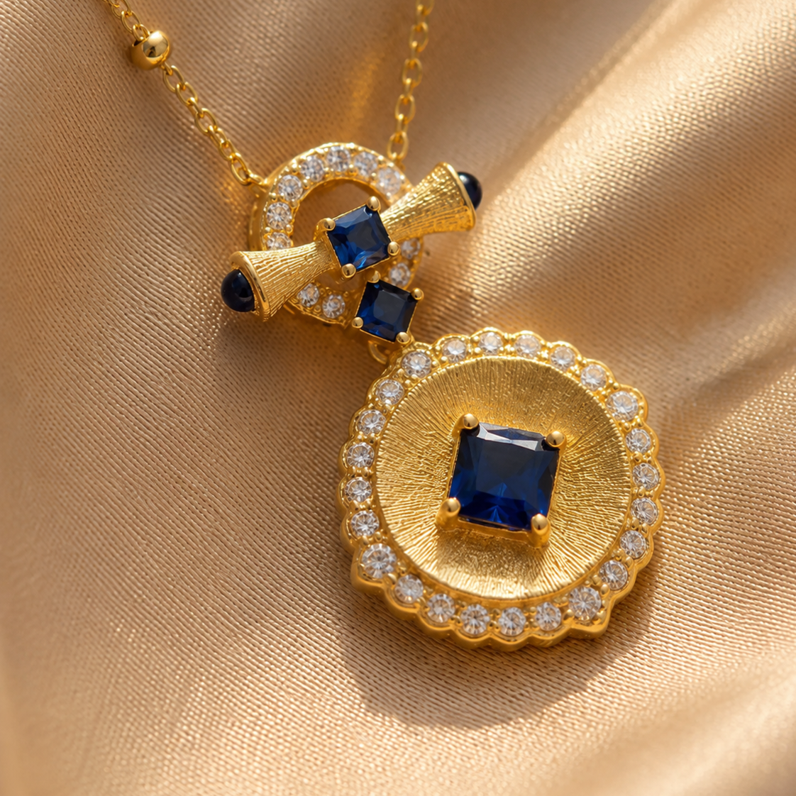 Sapphire Blue Circle Pendant Necklace