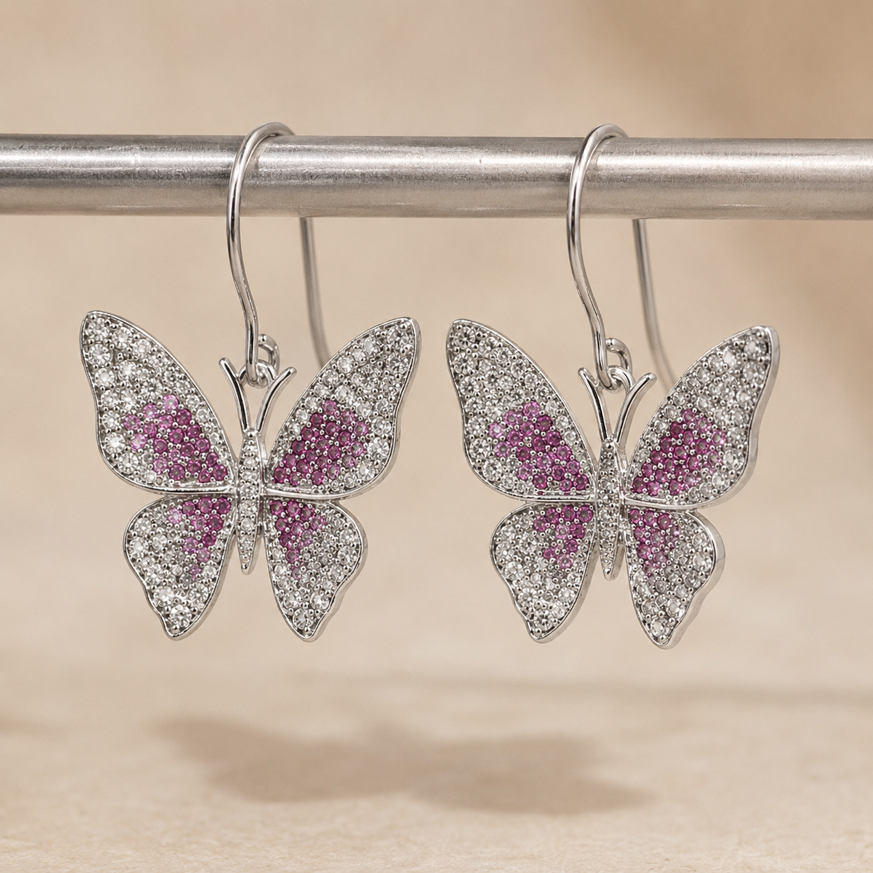 Delicate Pink Ombre Butterfly Drop Earrings
