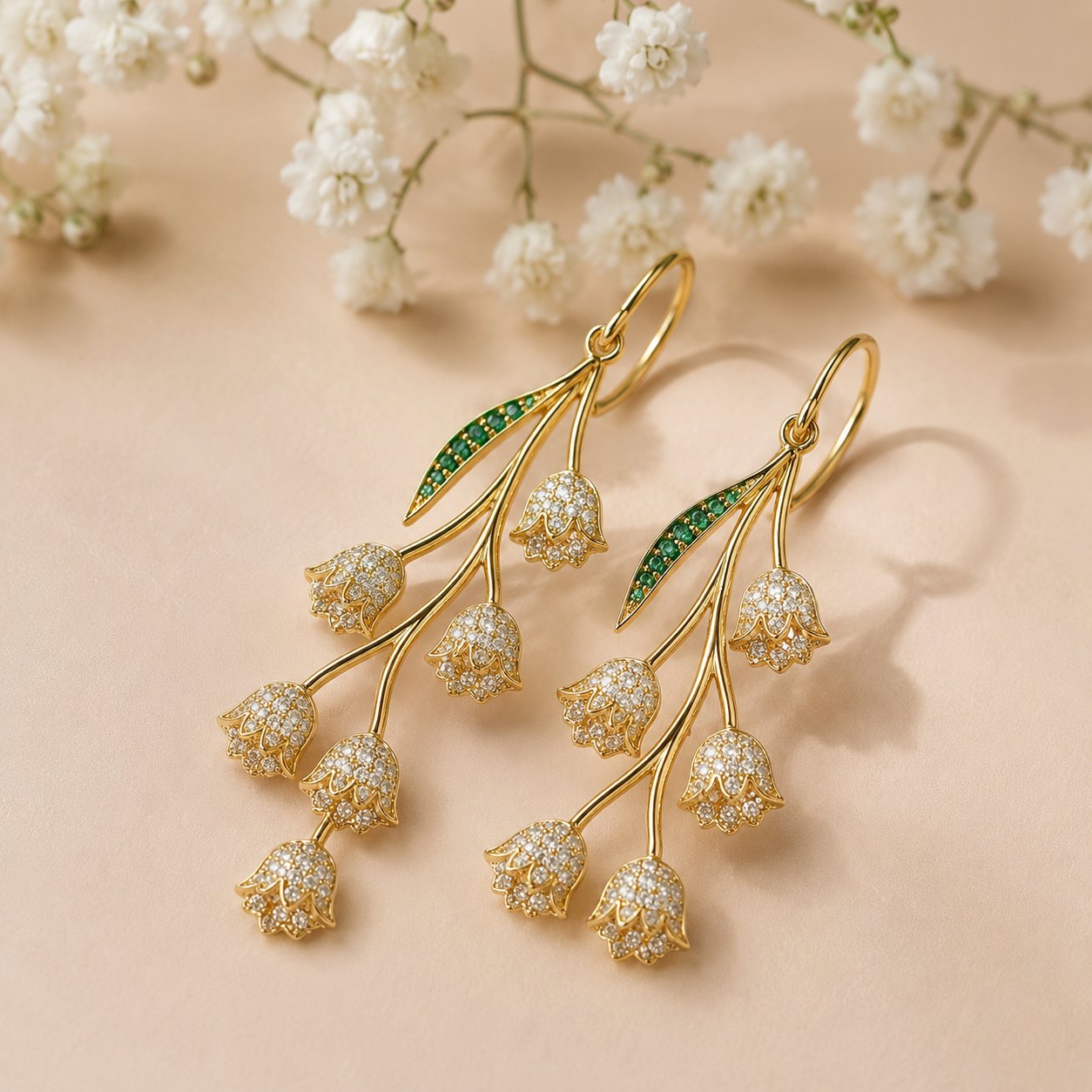 Golden Lily of the Valley Drop Earrings