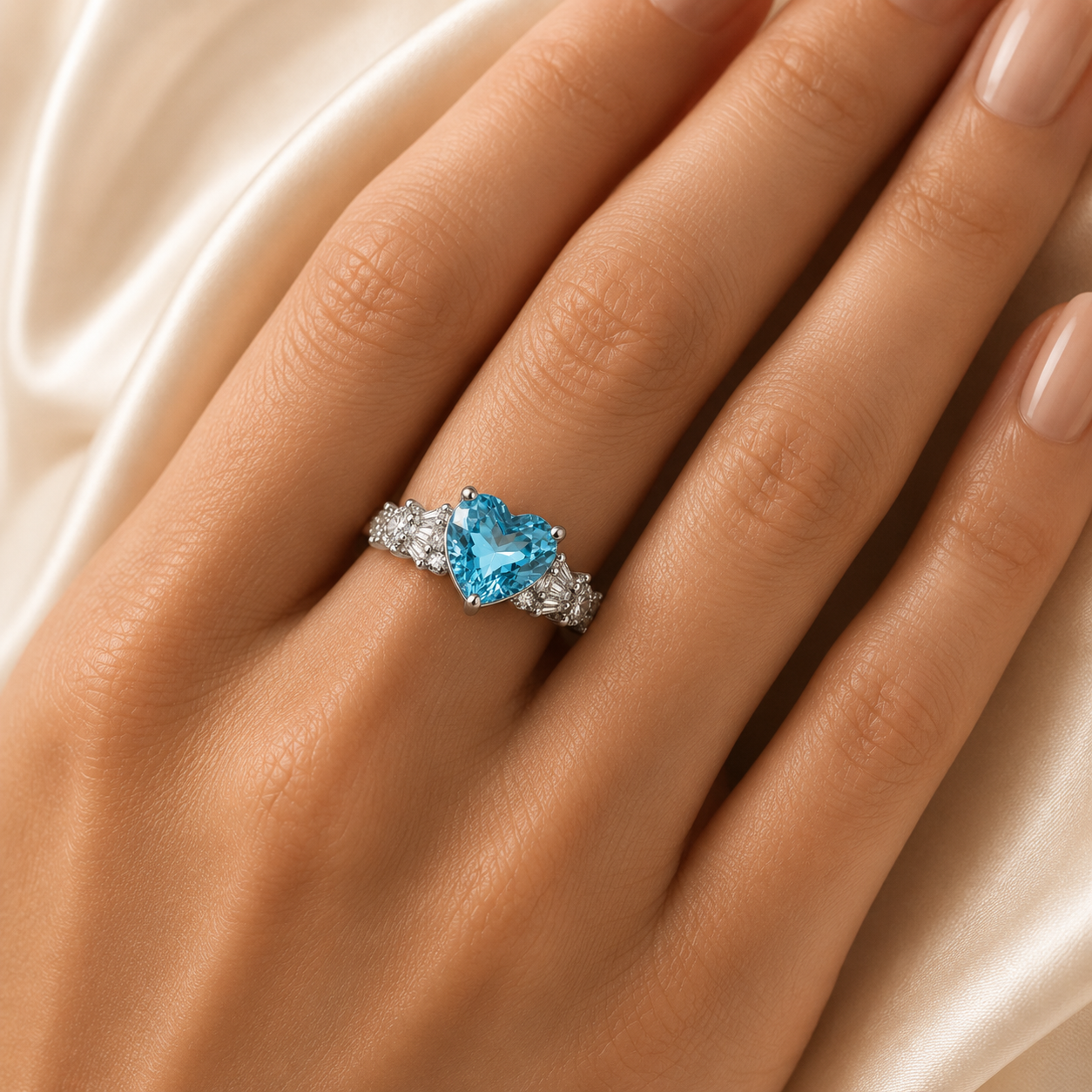 Heart Blue Topaz 925 Silver Ring