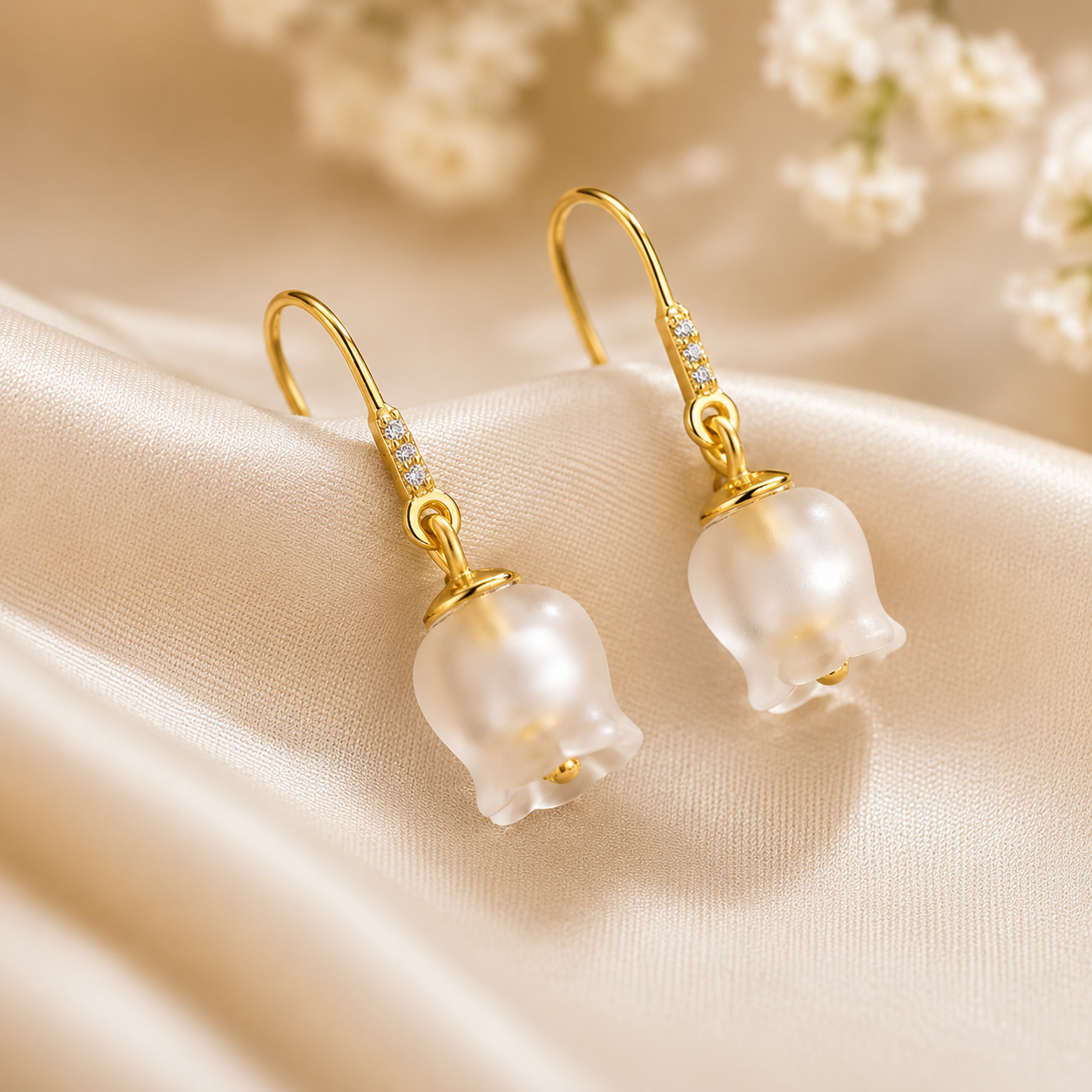 Frosted Flower Drop Earrings in 925 Silver with 18K Gold Plating