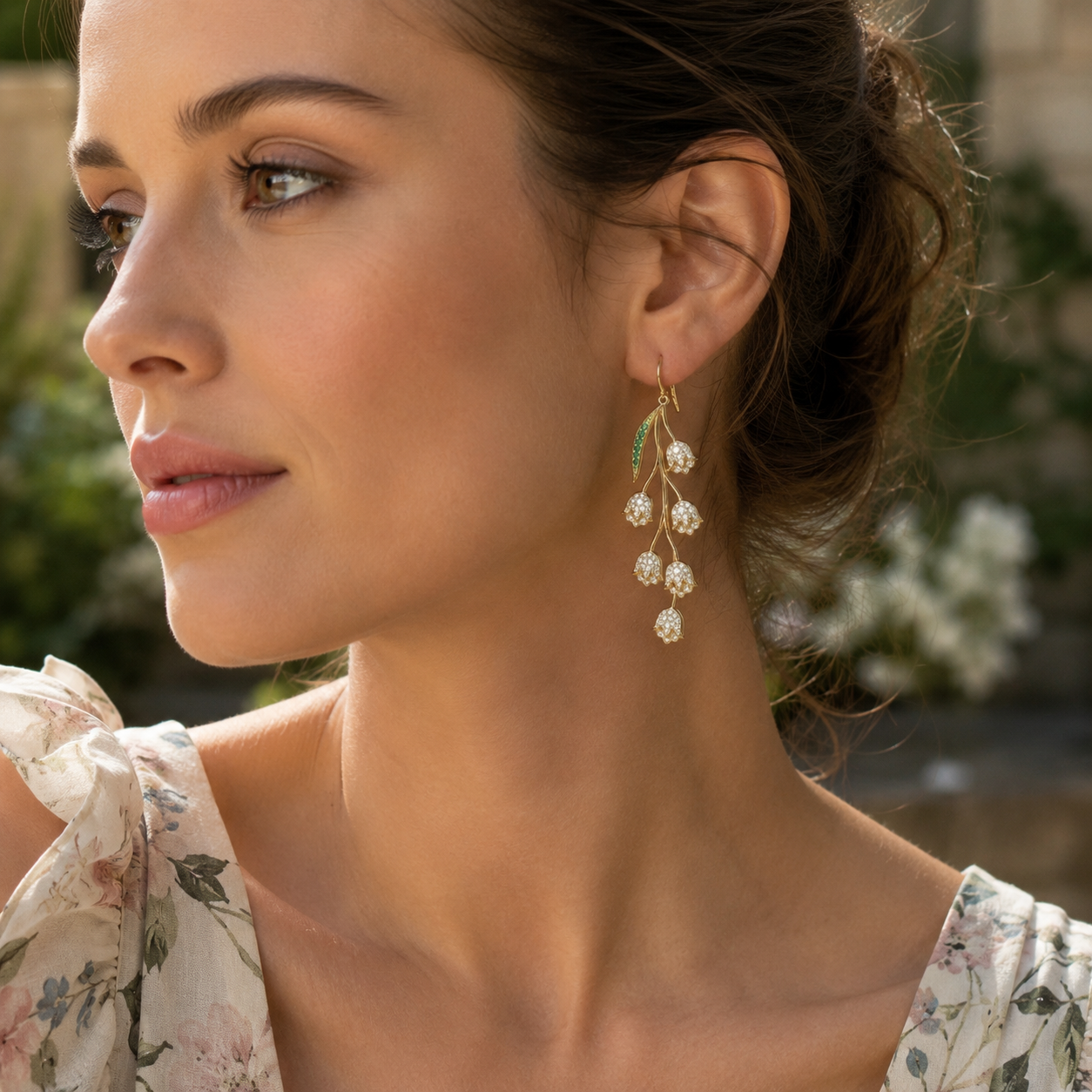Golden Lily of the Valley Drop Earrings