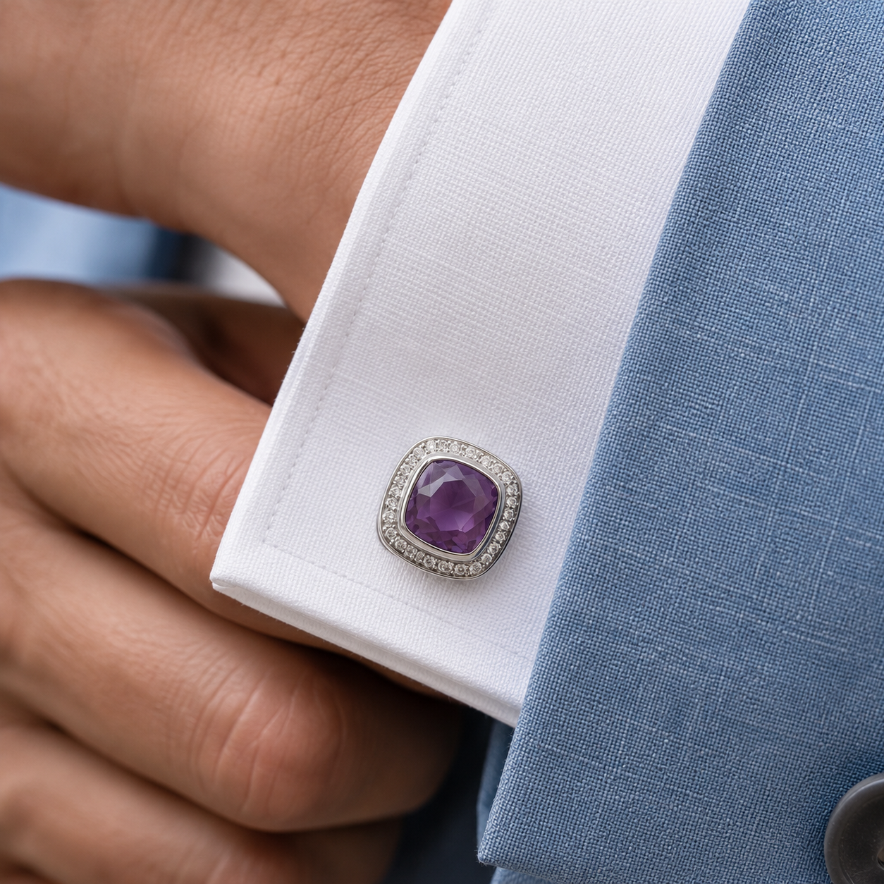 Amethyst Gemstone 925 Silver Cufflinks