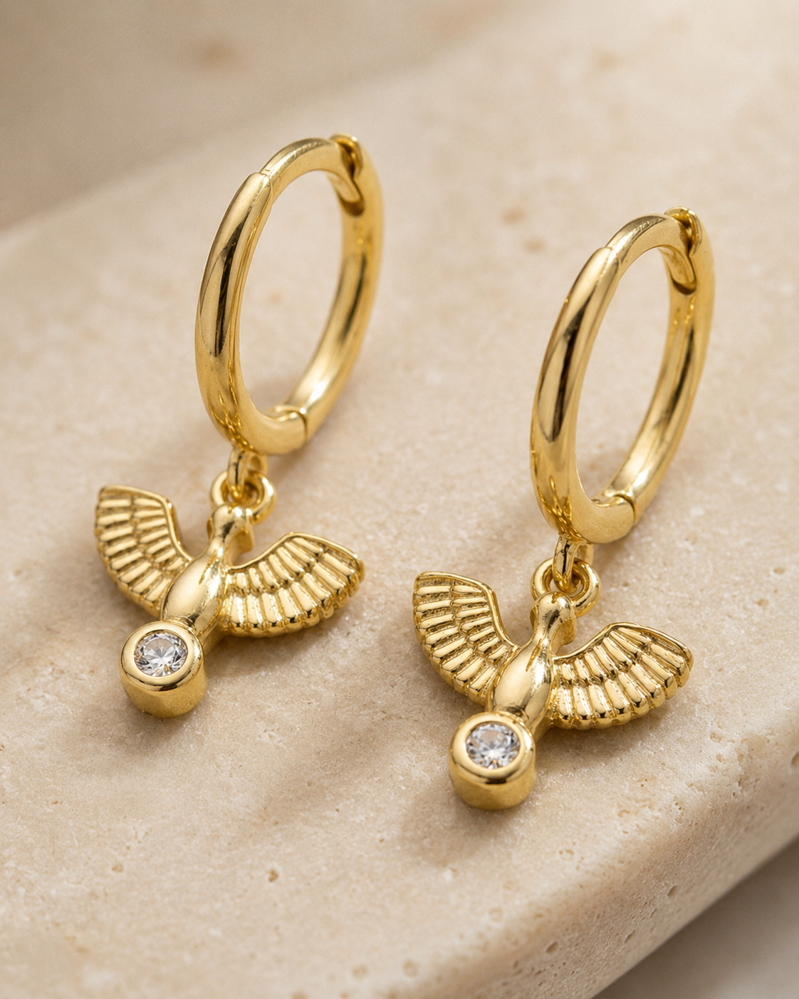 Angel Wing Gold Huggie Earrings