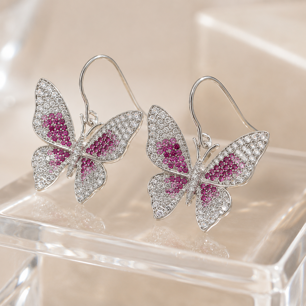 Delicate Pink Ombre Butterfly Drop Earrings