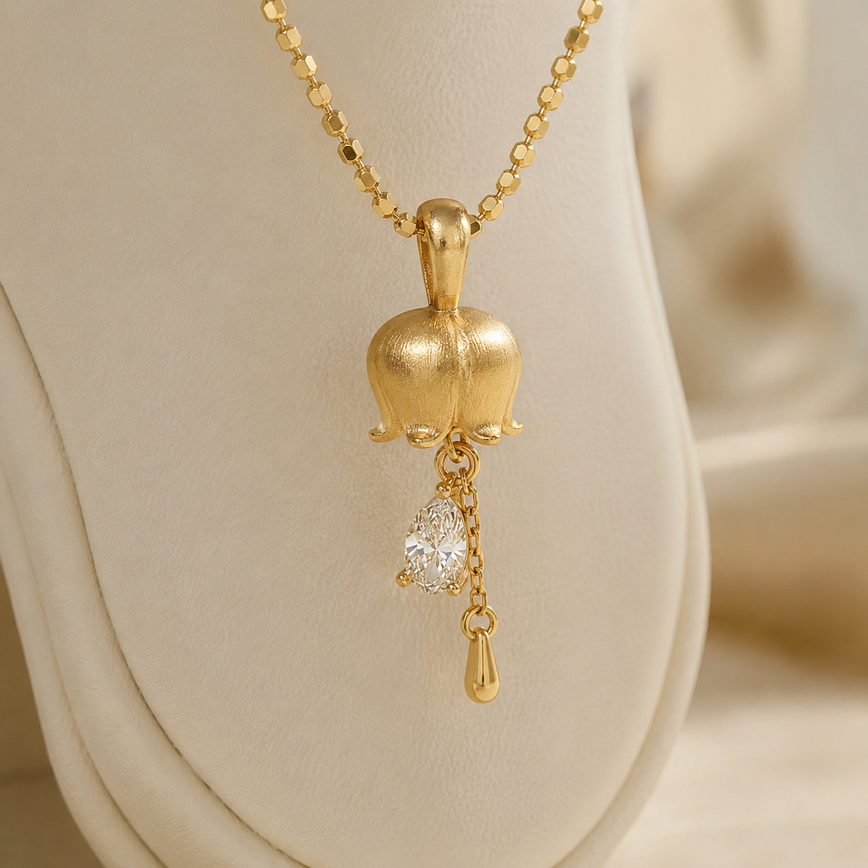 Silver Tulip Botanical Pendant Necklace