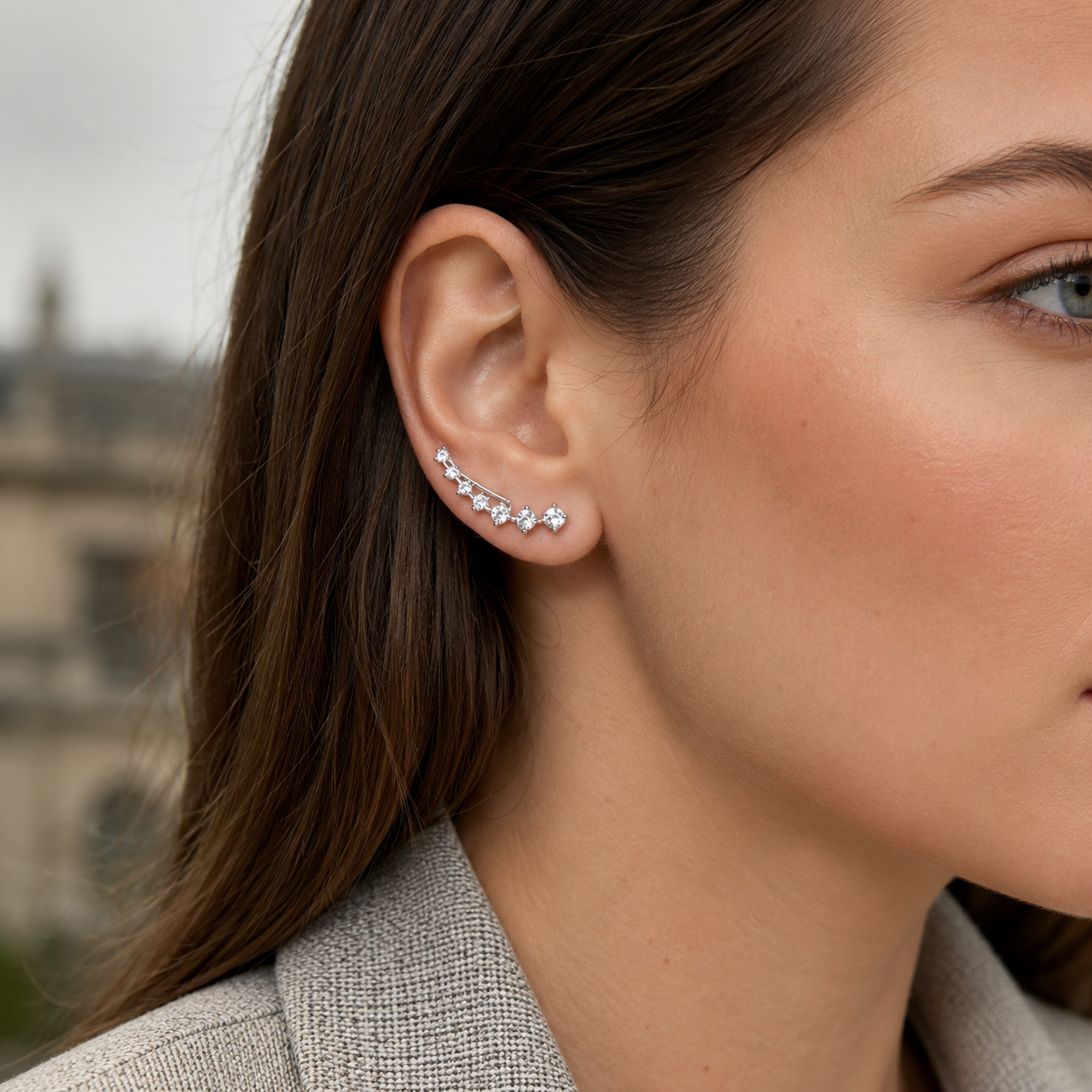 GRA Certificate Moissanite 925 Silver Crawler-Climber Earrings
