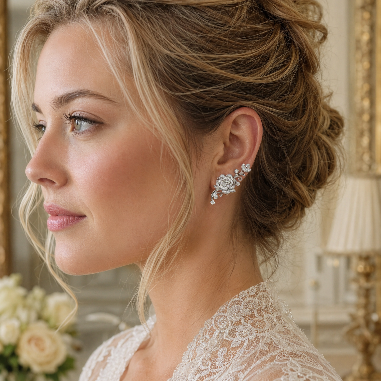 925 Silver Minimalist Bridal Floral Ear Climber