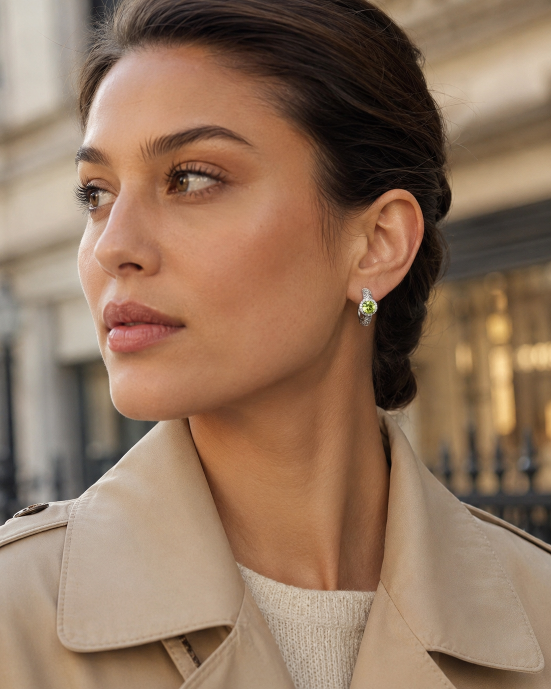Antique Style Sterling Silver Natural Olivine Halo Earrings