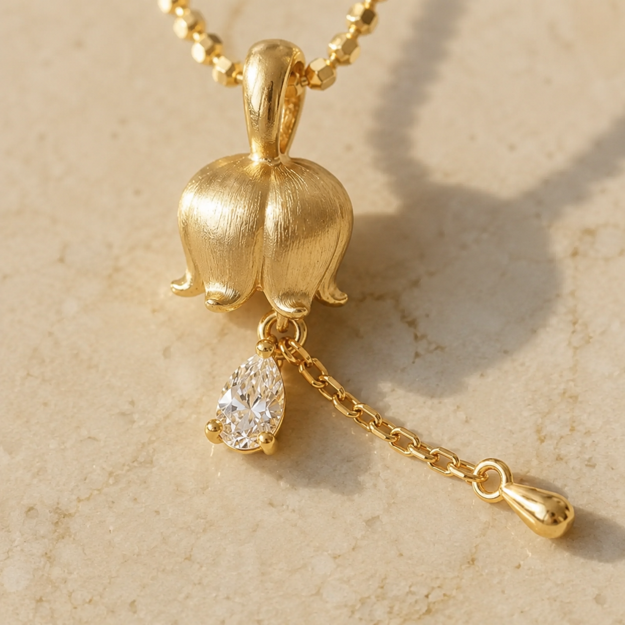 Silver Tulip Botanical Pendant Necklace