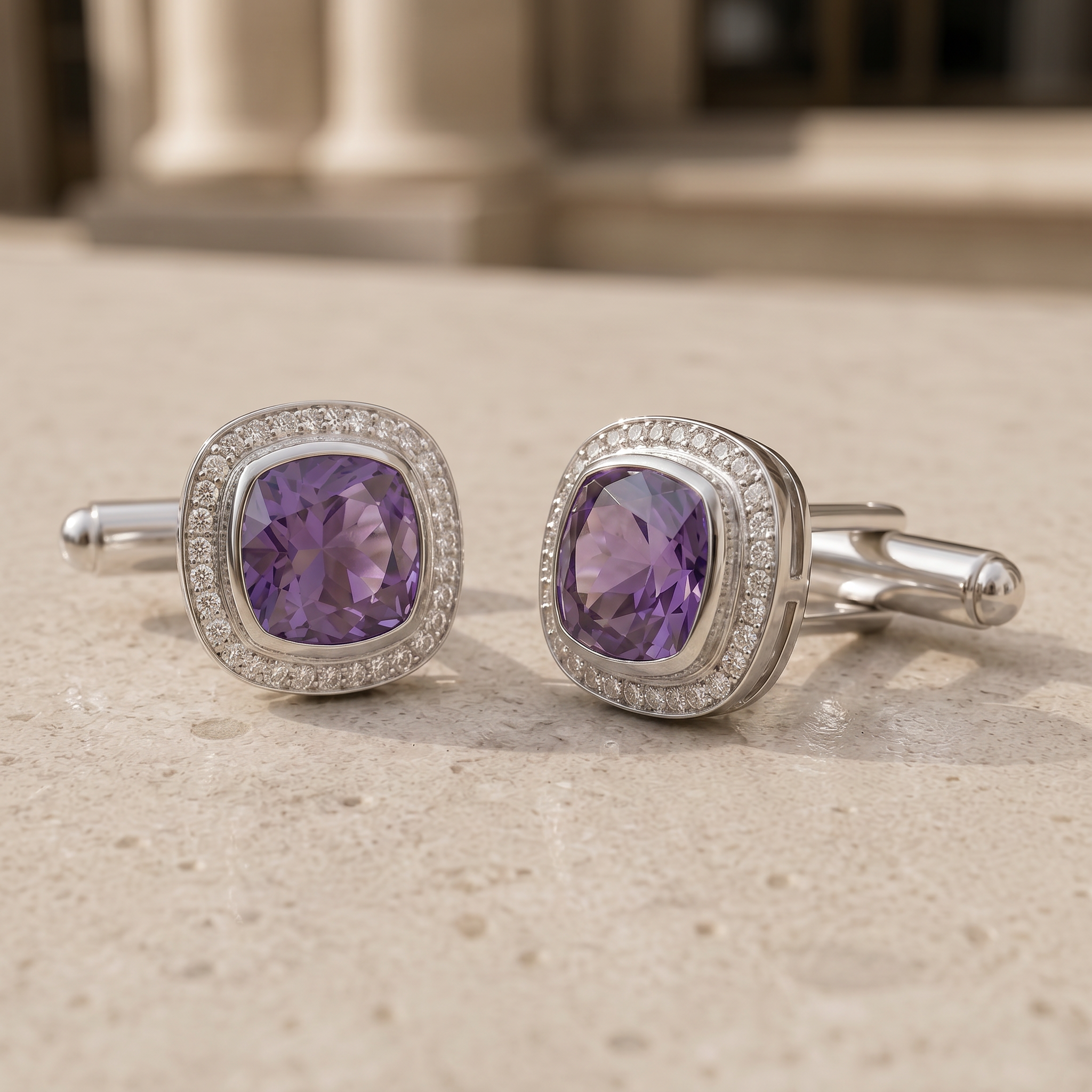 Amethyst Gemstone 925 Silver Cufflinks