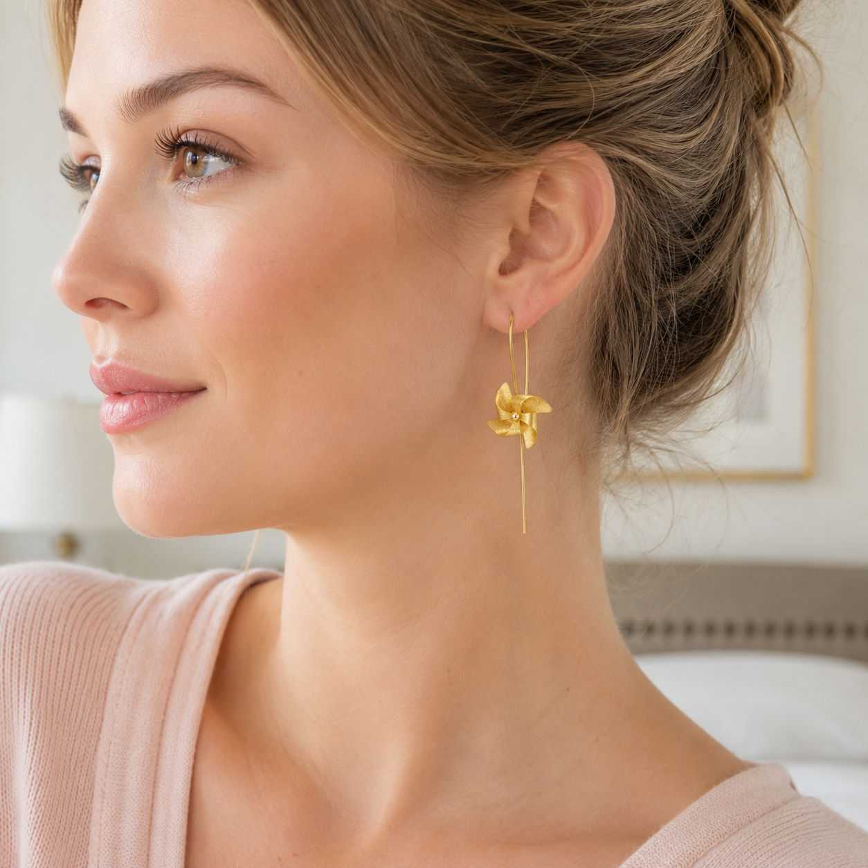 Handmade 925 Silver Floral Threader Gold Earrings