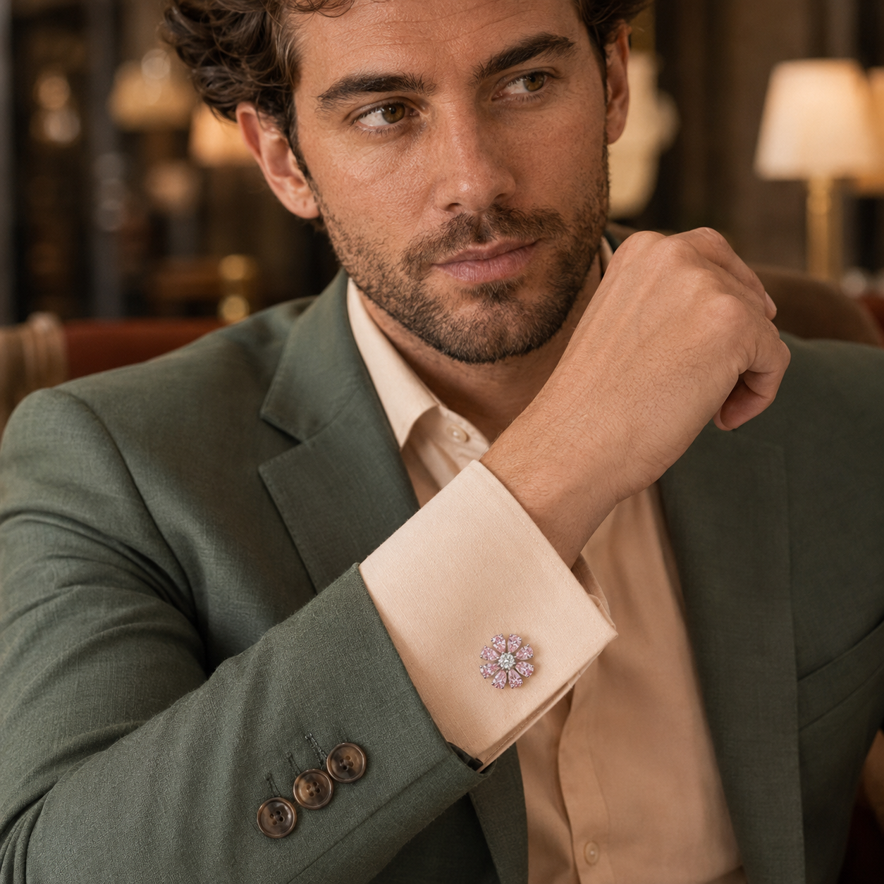 Pink Daisy Silver Cufflinks