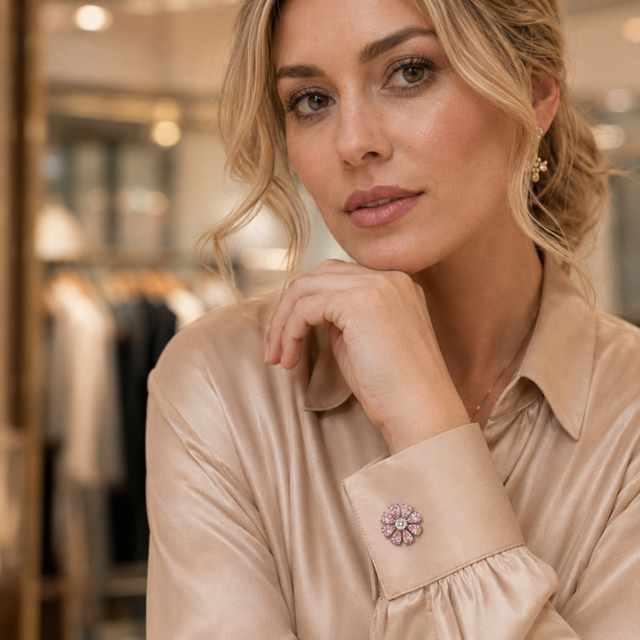 Pink Daisy Silver Cufflinks