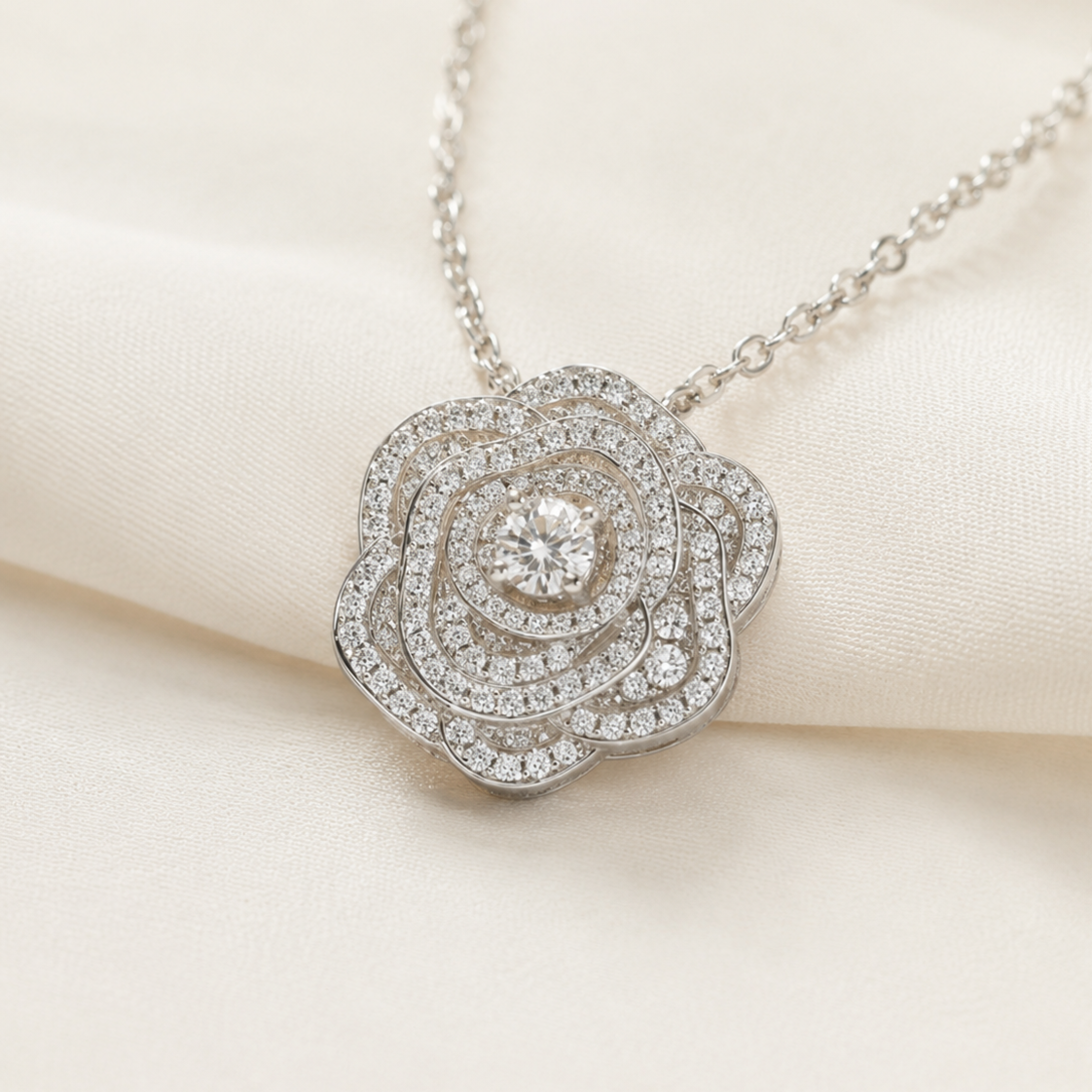 English Rose Floral Pendant Necklace
