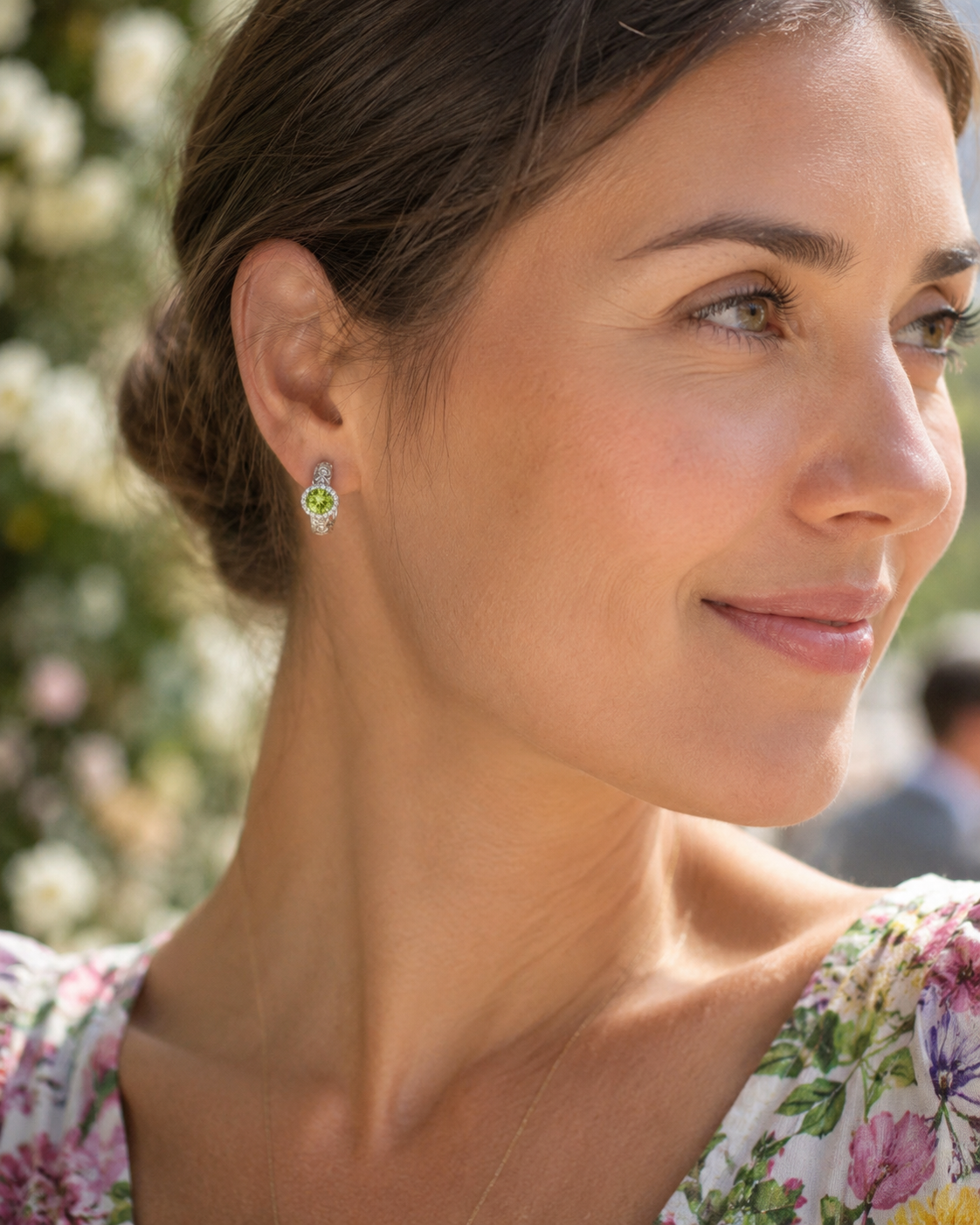 Antique Style Sterling Silver Natural Olivine Halo Earrings