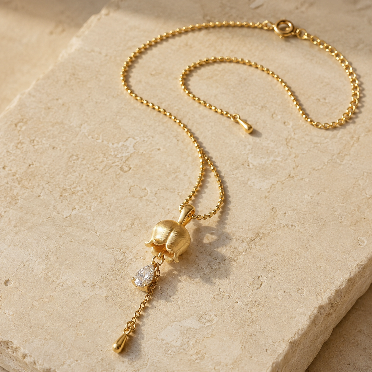 Silver Tulip Botanical Pendant Necklace