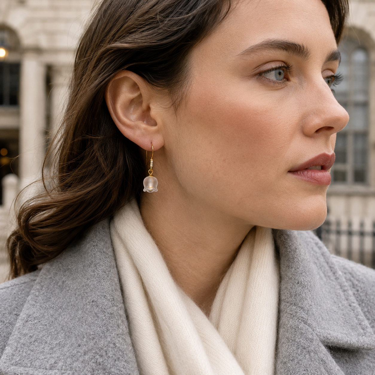 Frosted Flower Drop Earrings in 925 Silver with 18K Gold Plating