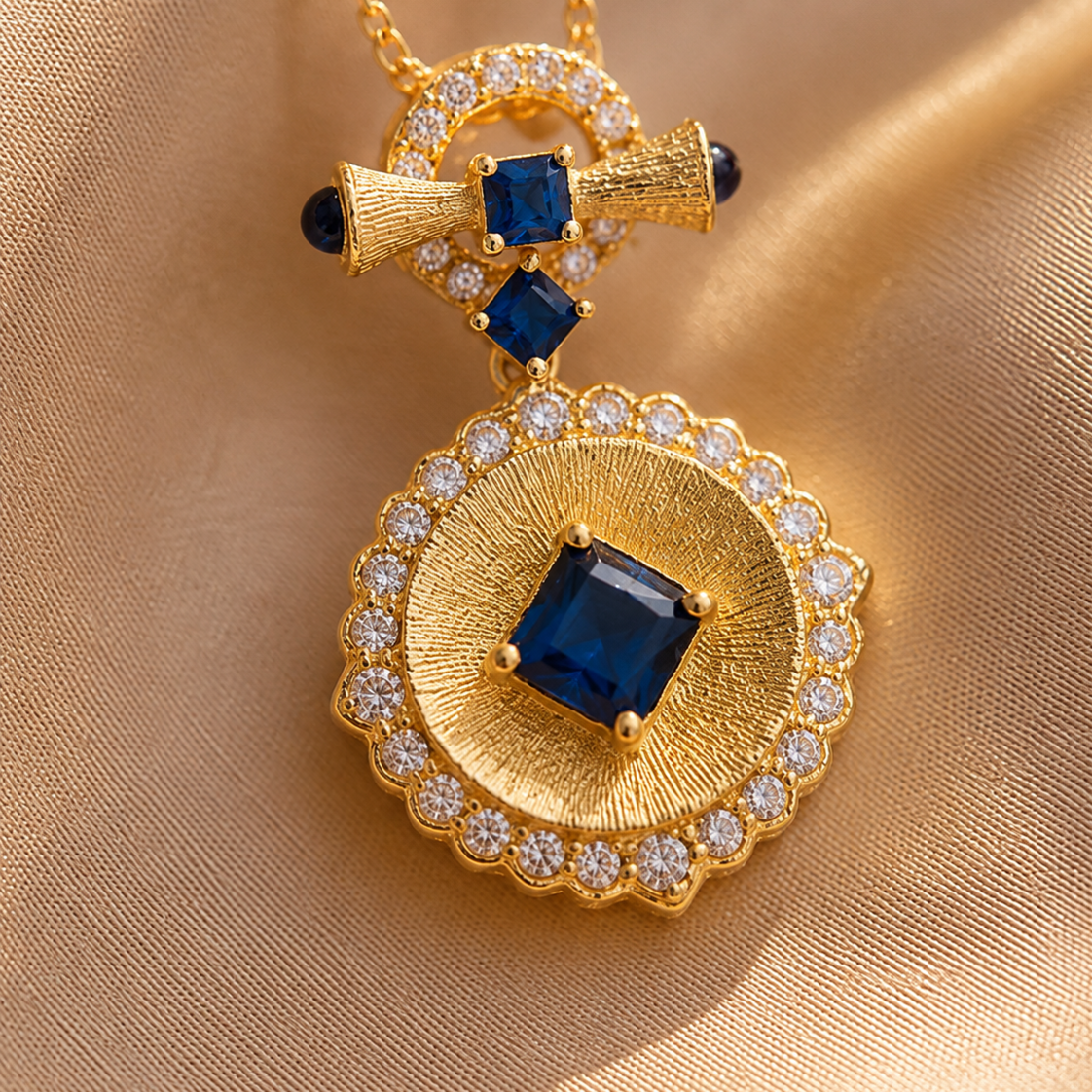 Sapphire Blue Circle Pendant Necklace