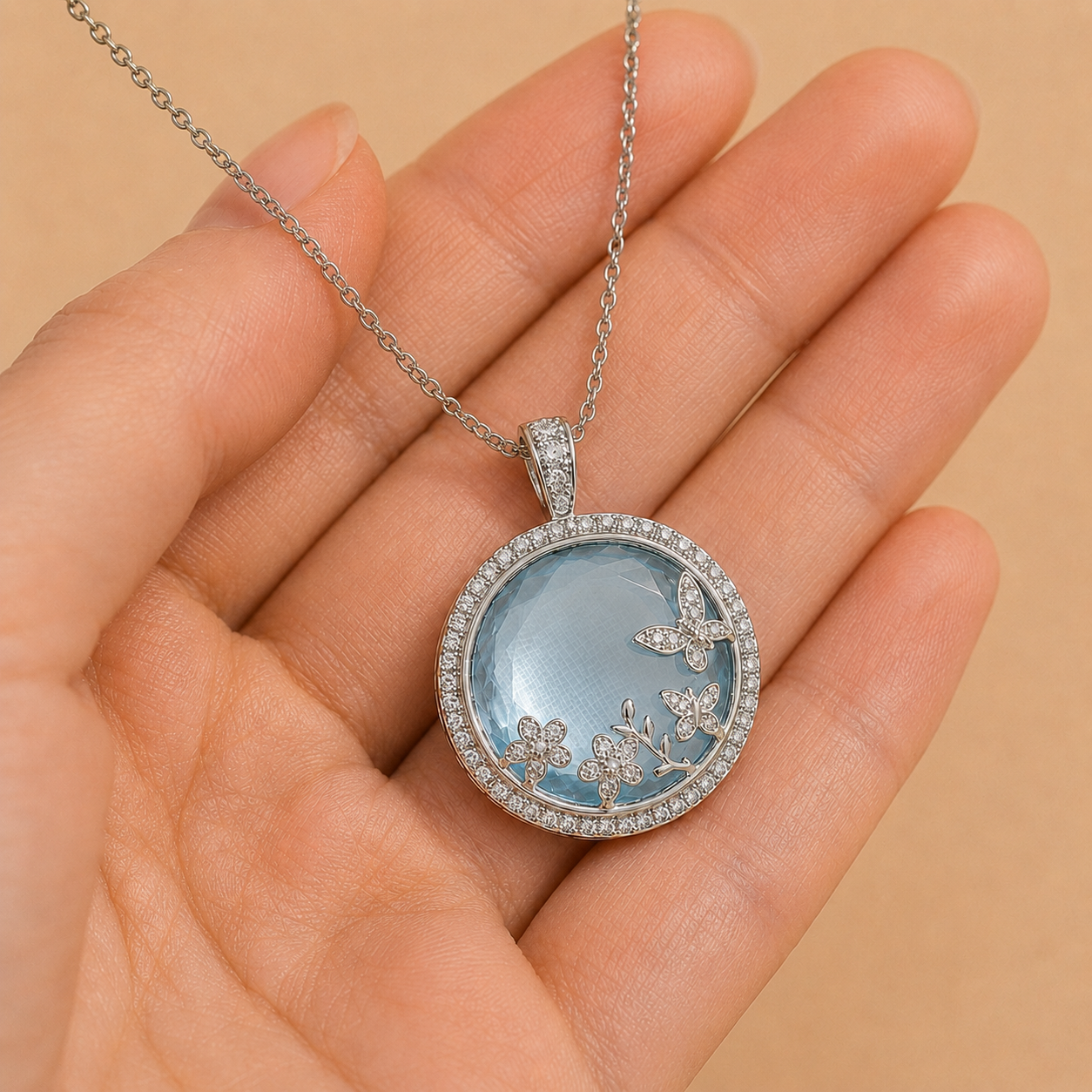 Azure Butterfly Garden Circle Pendant