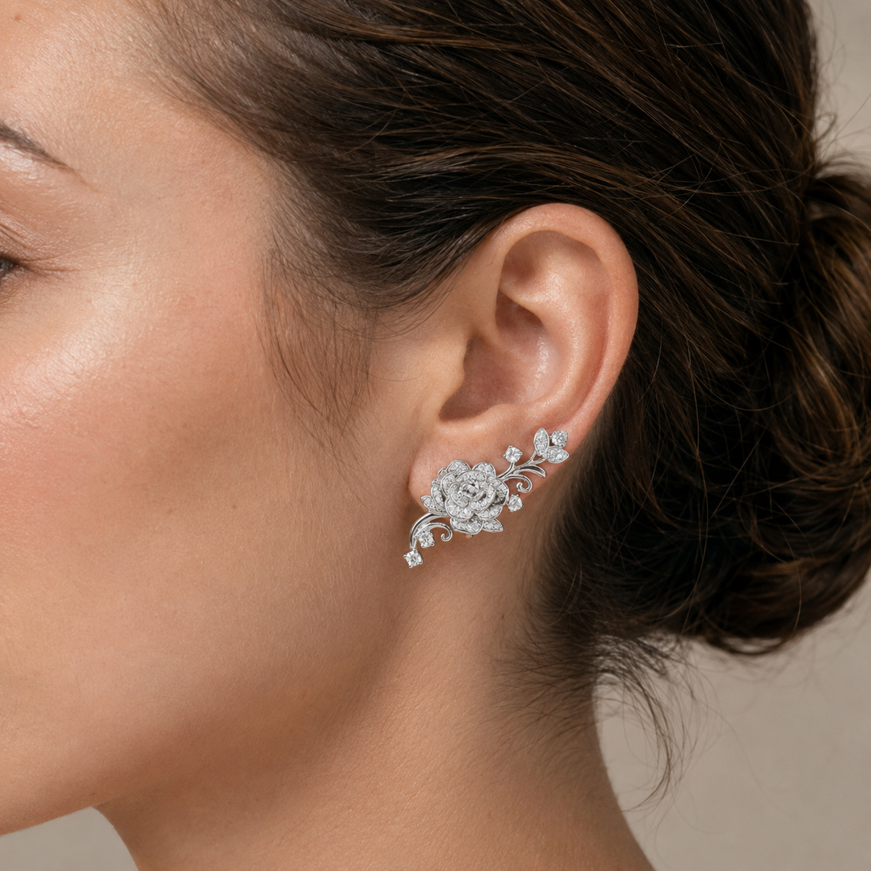 925 Silver Minimalist Bridal Floral Ear Climber