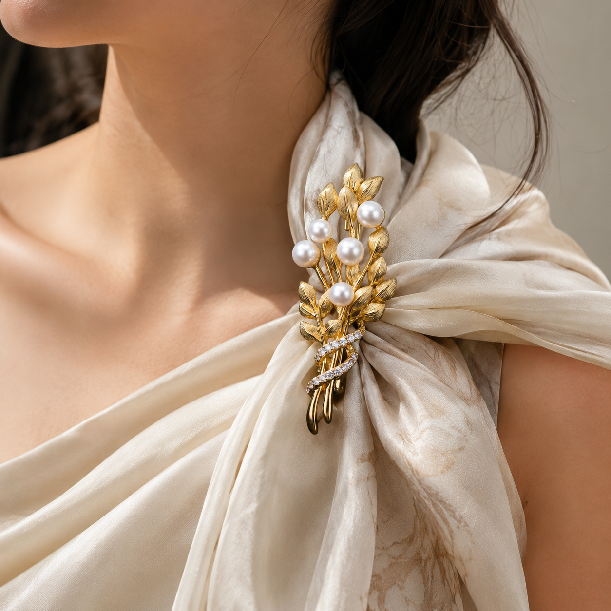 18K Gold Plated Floral Vintage Freshwater Pearl Brooch