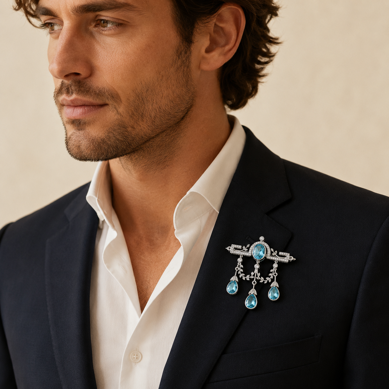 Art Deco Blue Statement Brooch Pendant