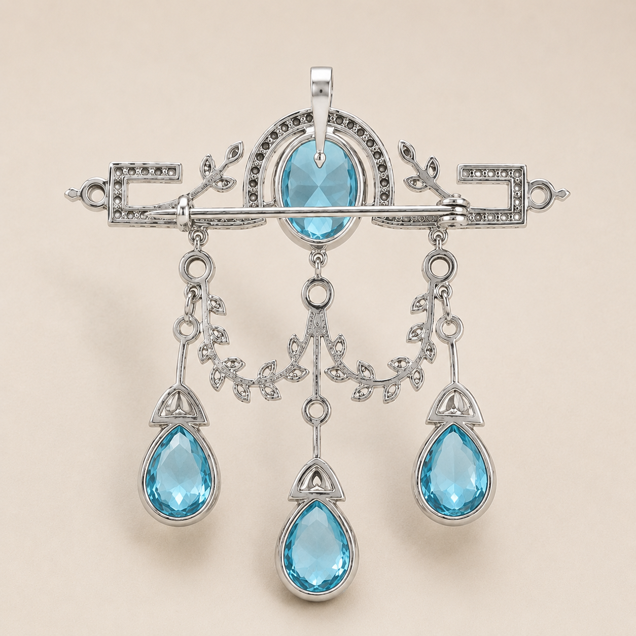 Art Deco Blue Statement Brooch Pendant
