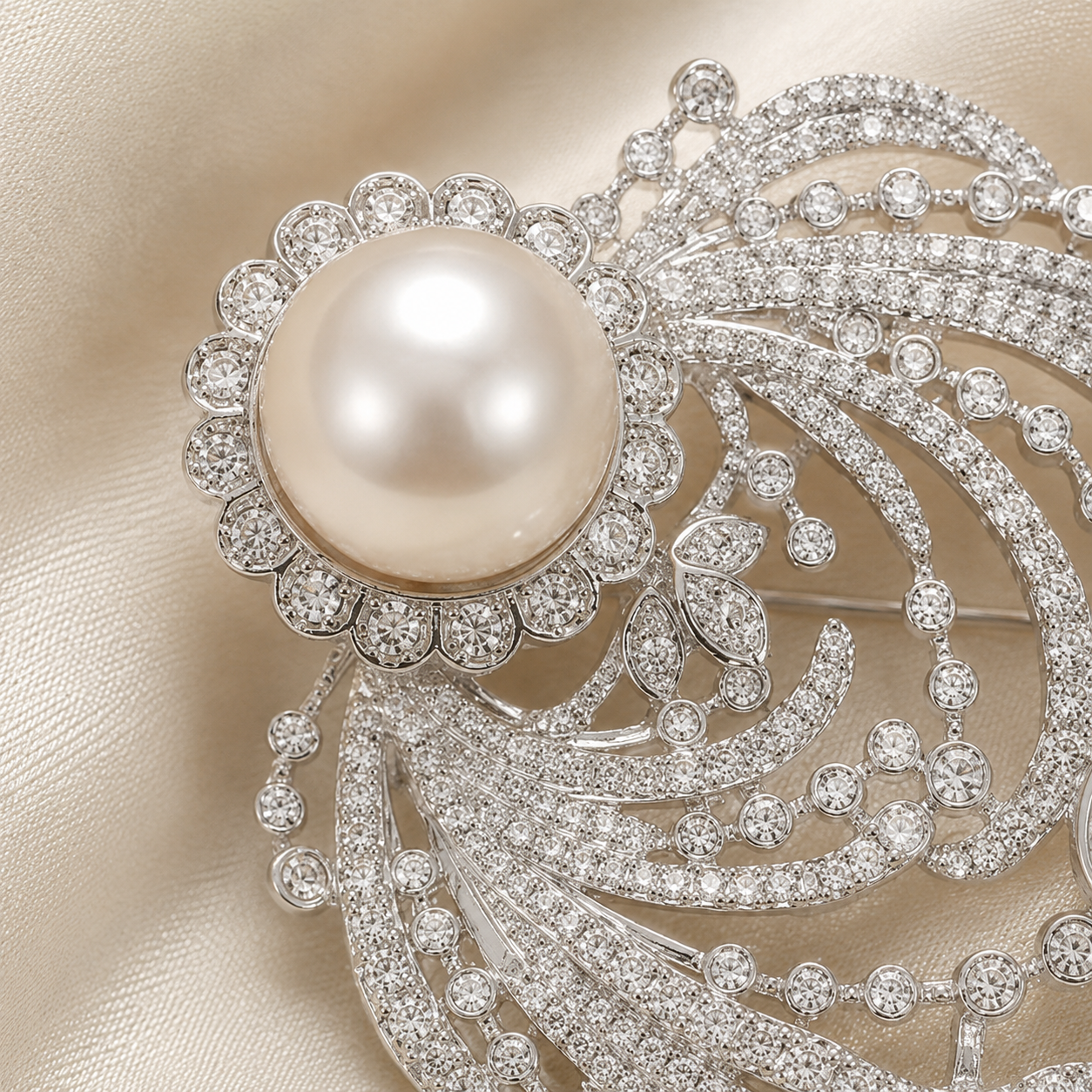 Zircon Phoenix Tail Brooch with Freshwater Pearl