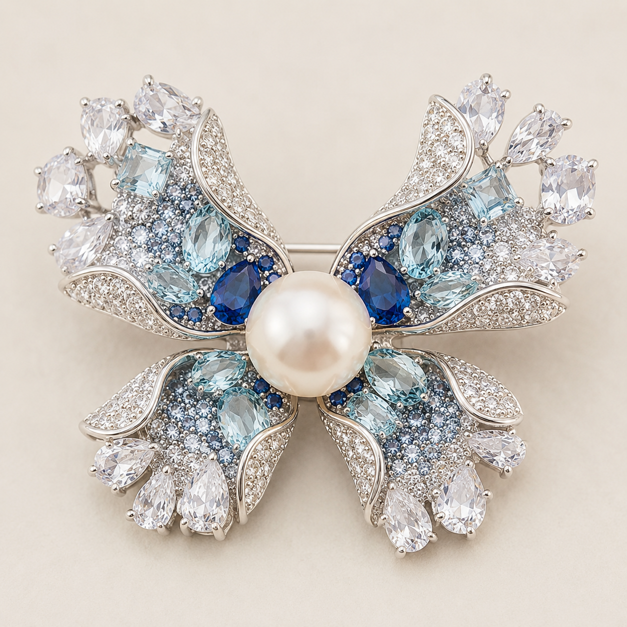 Platinum Plated Freshwater Pearl Butterfly Brooch