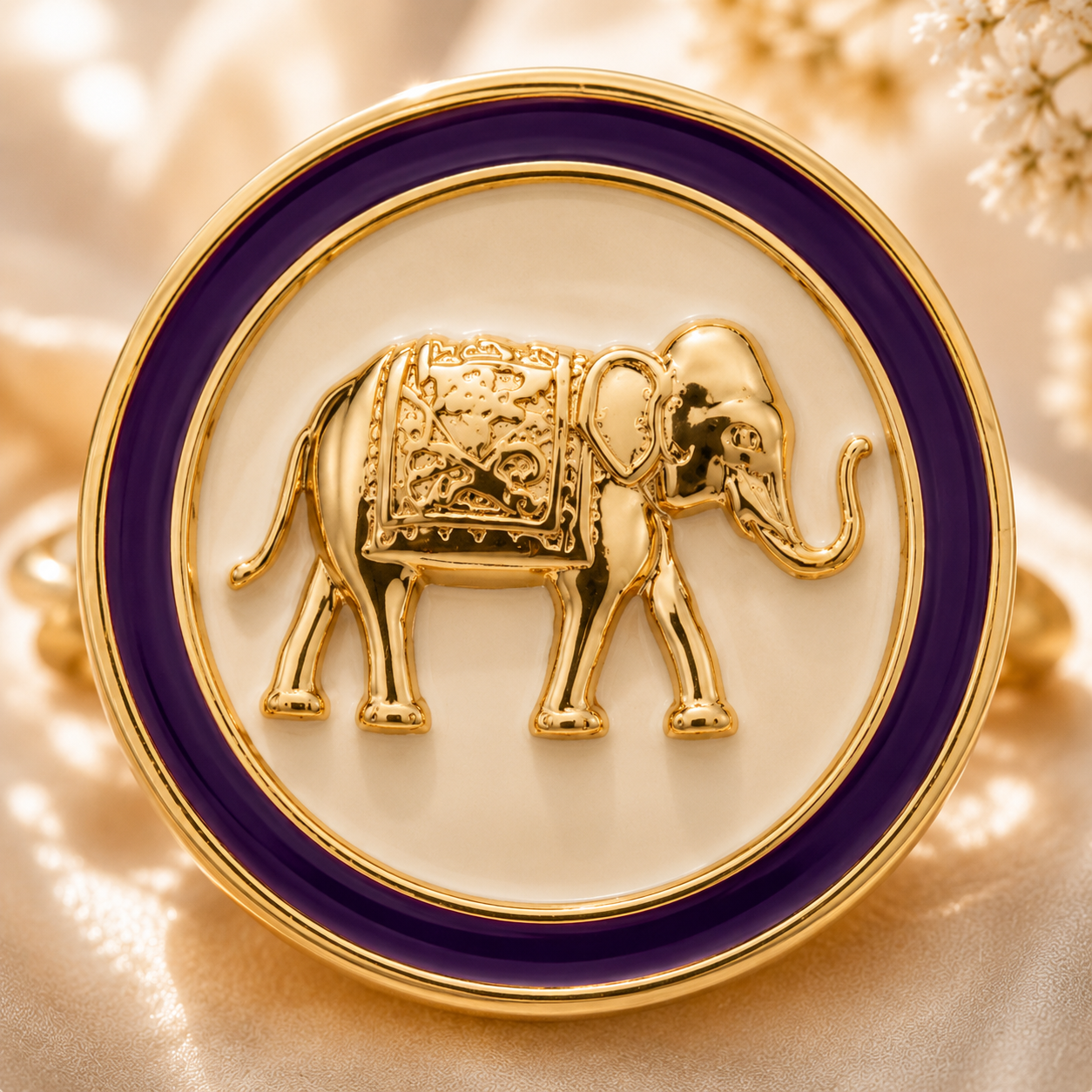 Handmade 15mm Button Clips Gold Elephant Art Deco Enamel