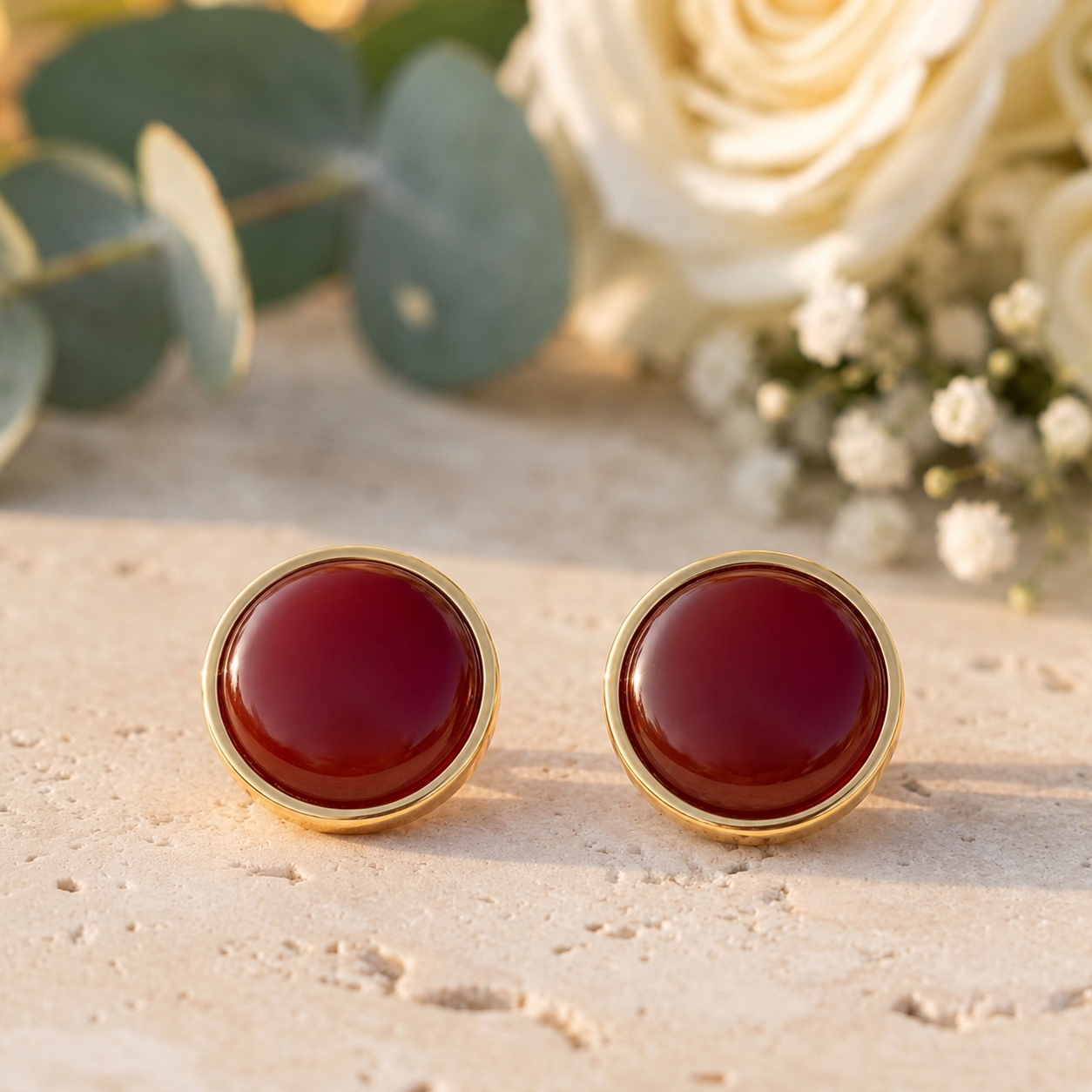 Red Agate Button Clip with Gold-Plated Finish
