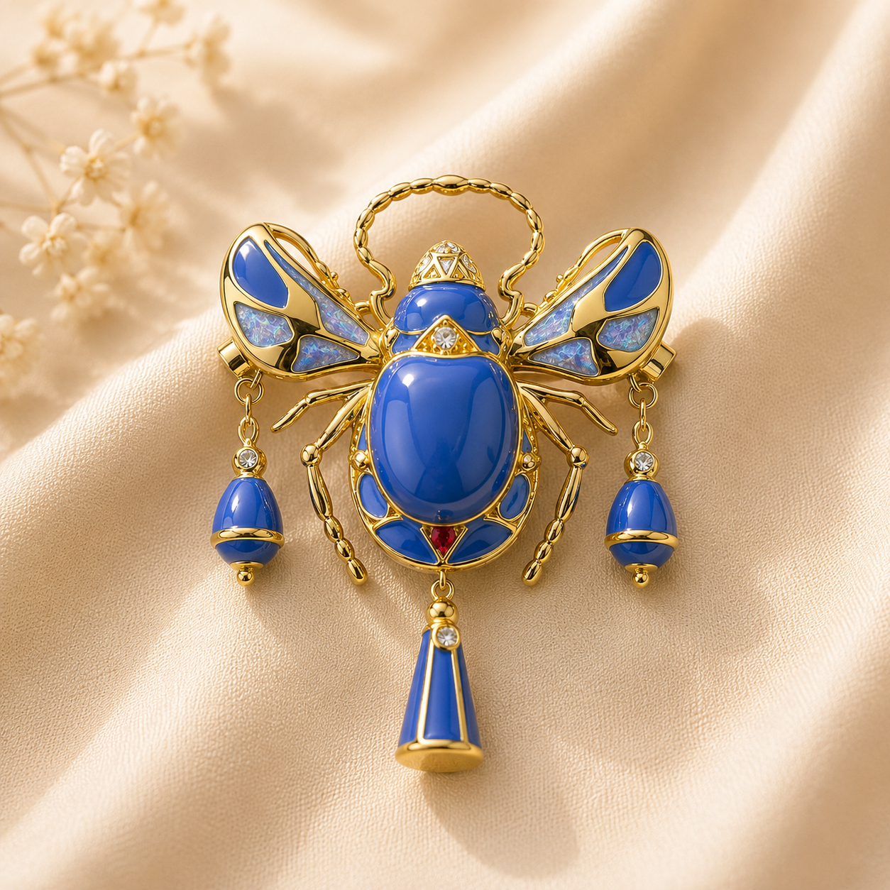 Vintage Egyptian Inspired Bee Brooch with Detachable Earrings