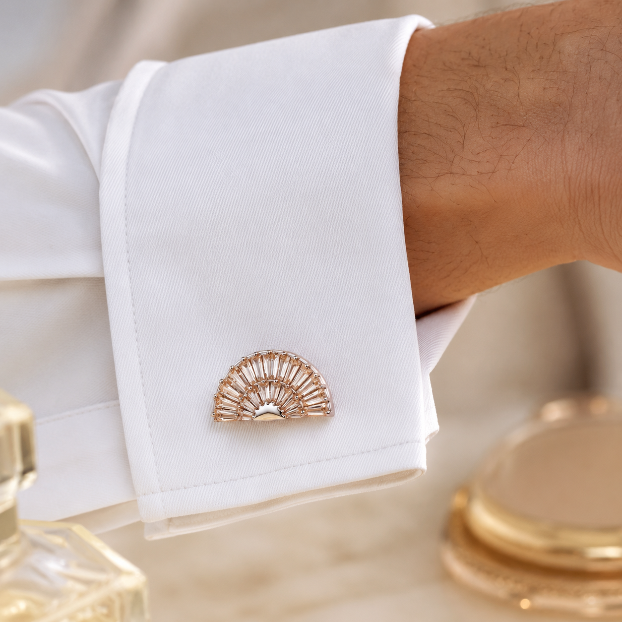 Beige Fan Crystal Cufflinks