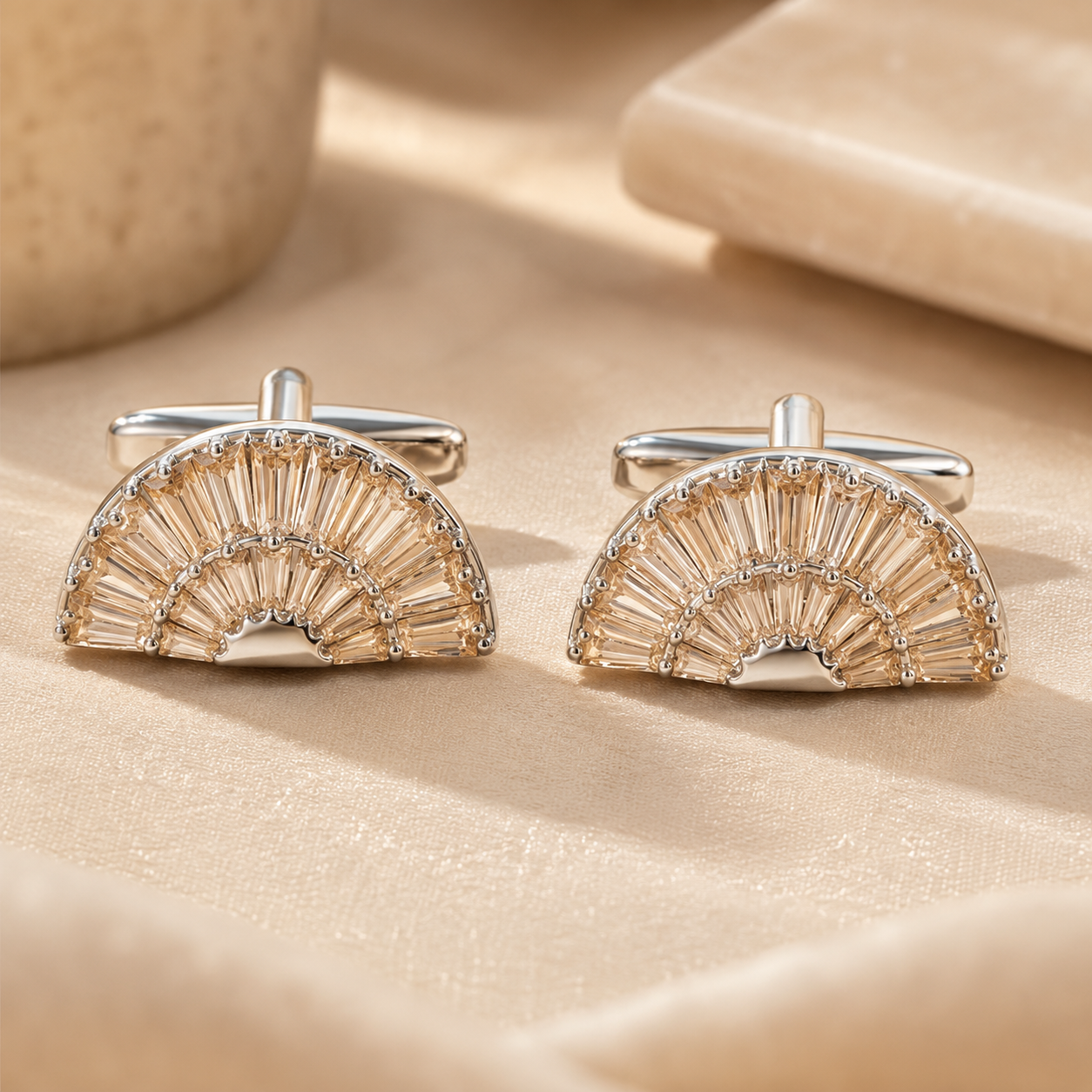 White Fan Crystal Cufflinks