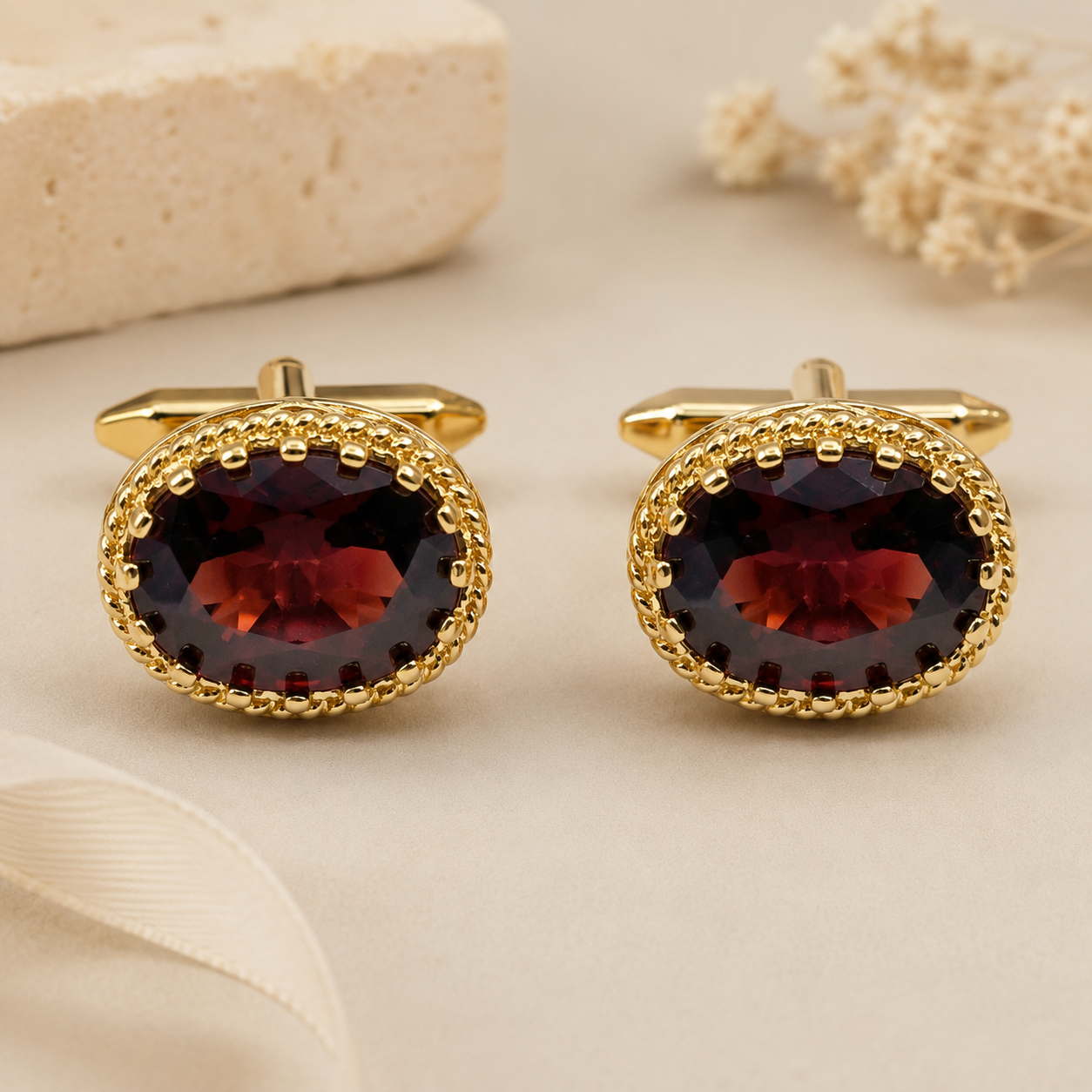 Wine Red Oval Cufflinks