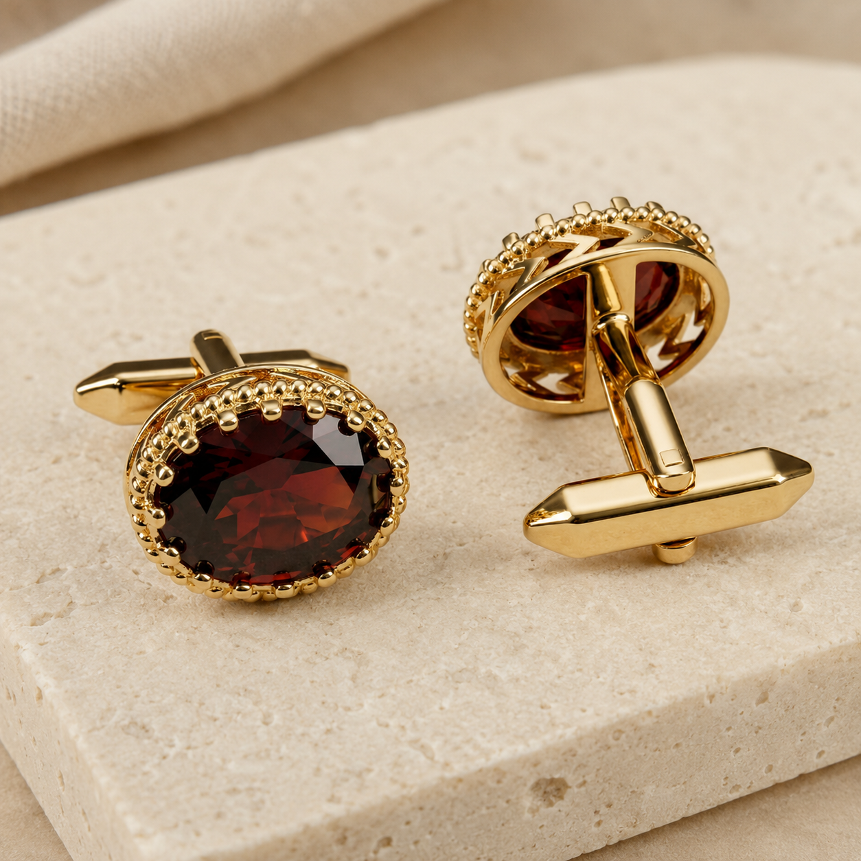 Wine Red Oval Cufflinks