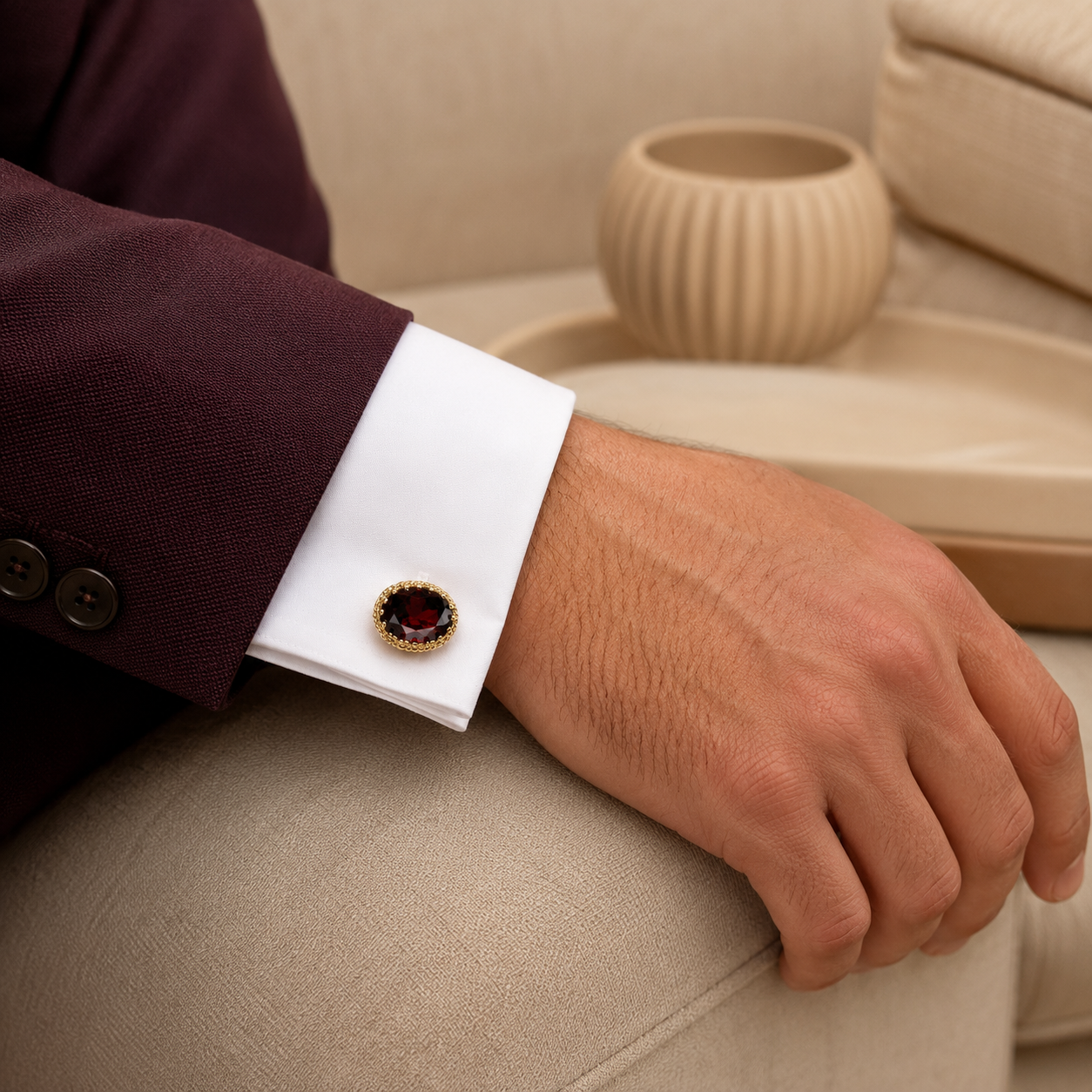 Wine Red Oval Cufflinks