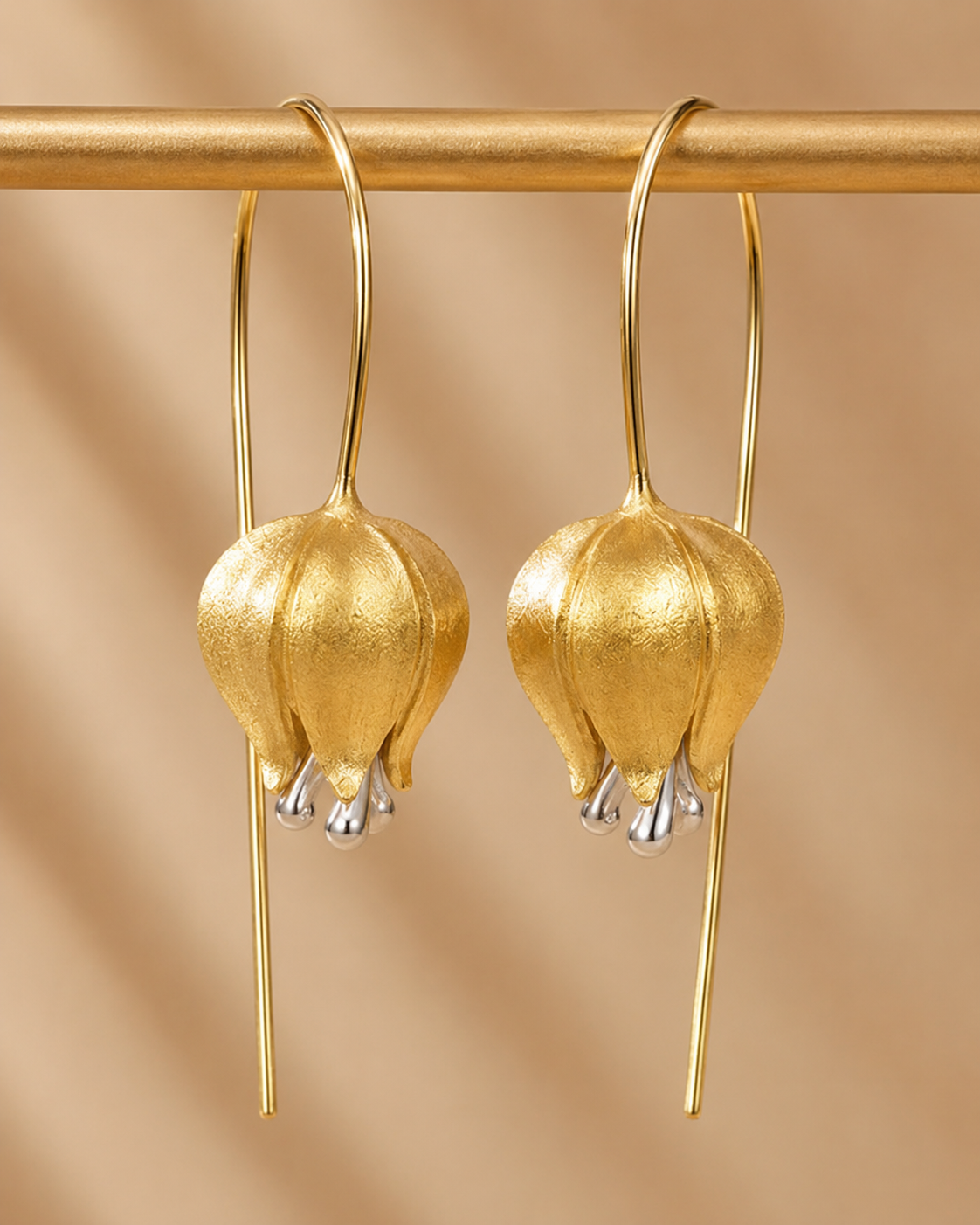 925 Silver 18K Gold Coated Tulip Drop Earrings