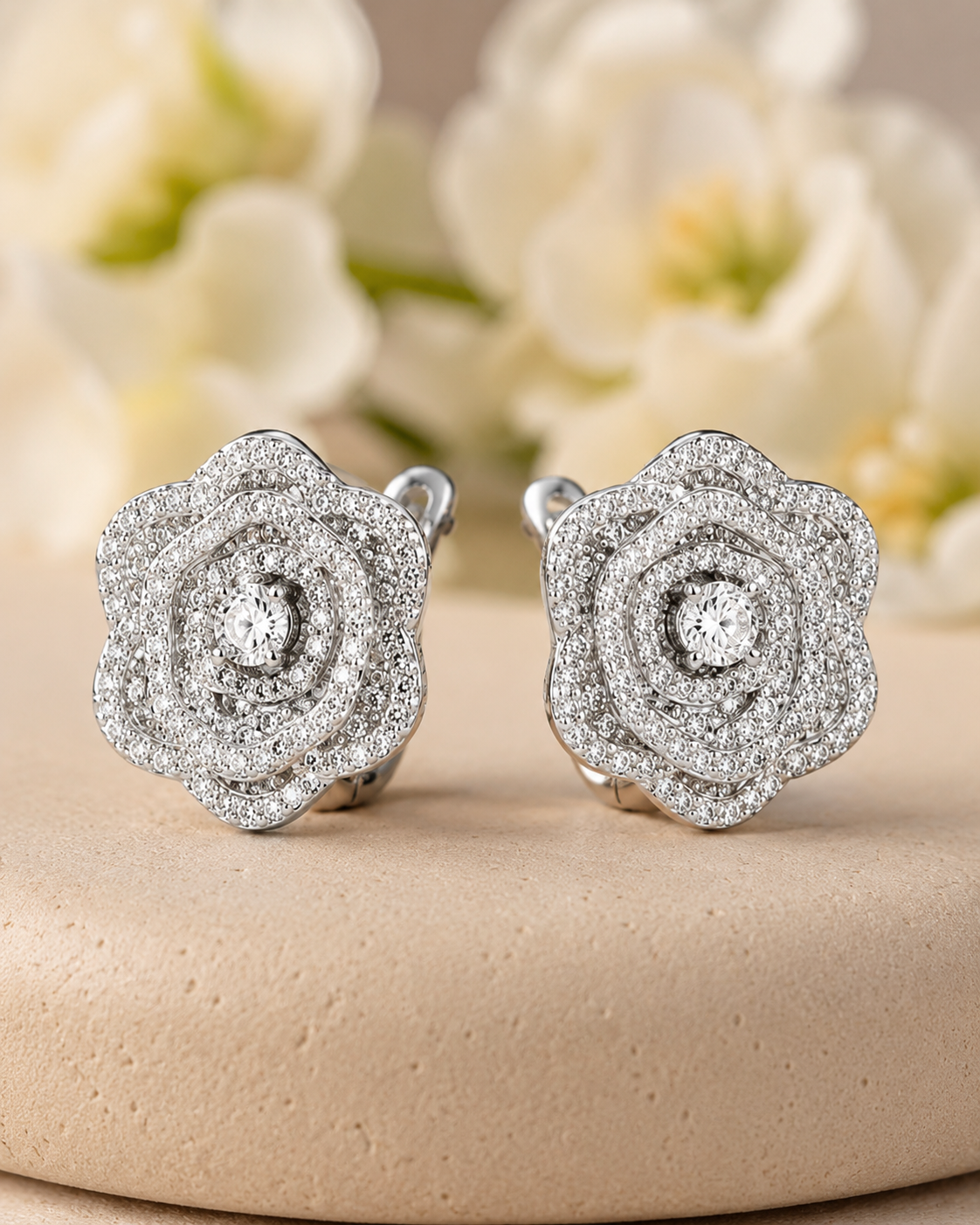 Silver Plated Rose Flower Stud Earrings